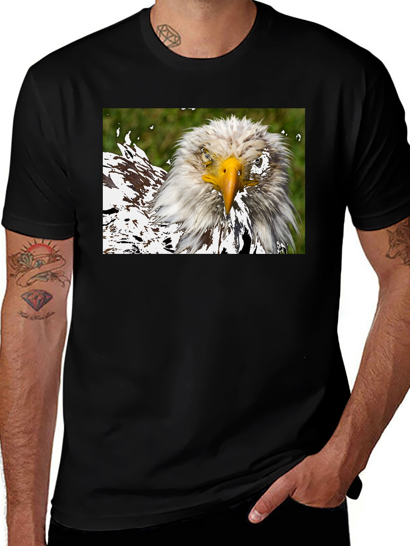 Variant 17 of Bald Eagle Graphic Black T-Shirt
