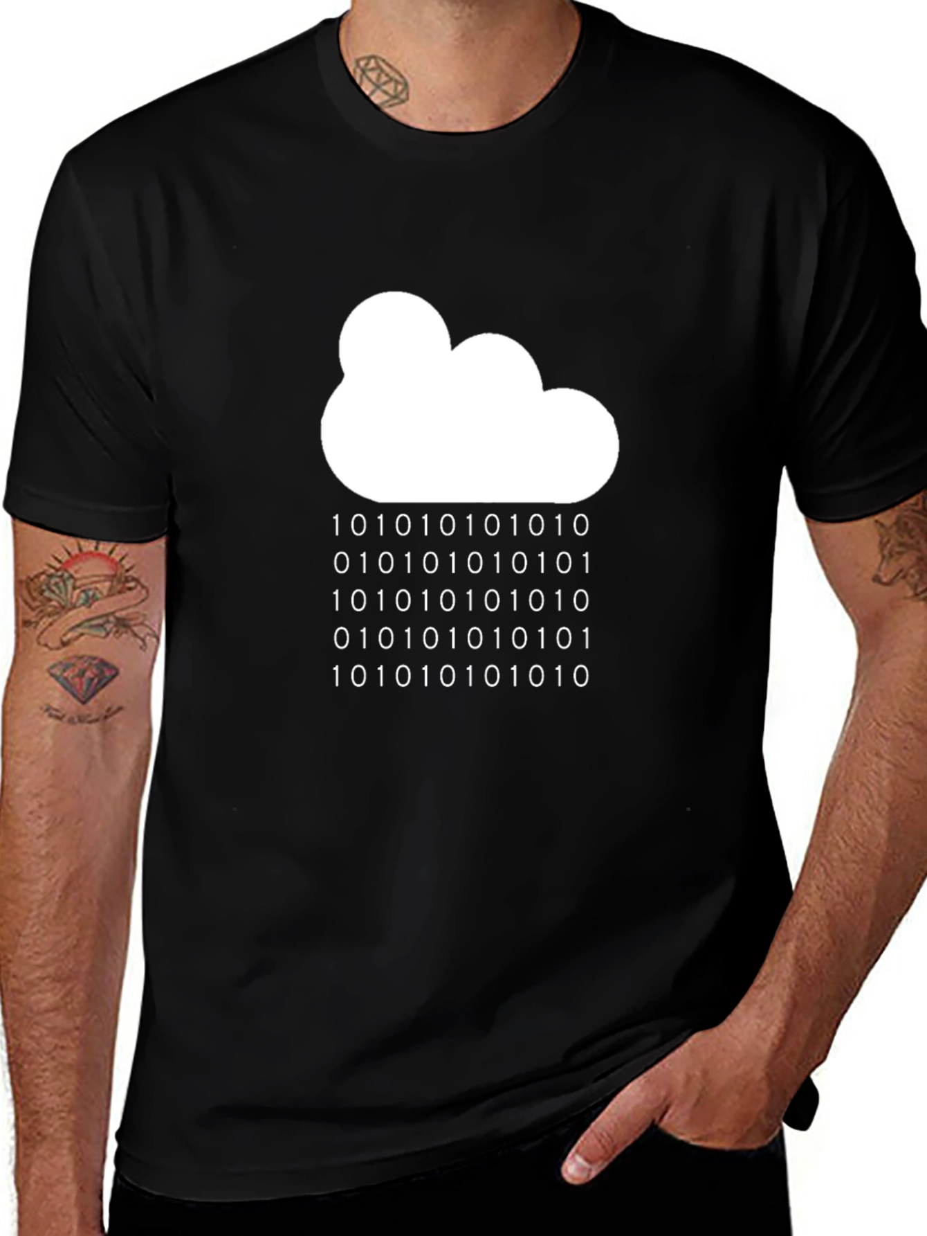 Variant 3 of Binary Rain Cloud Graphic Tee - Programmer Style