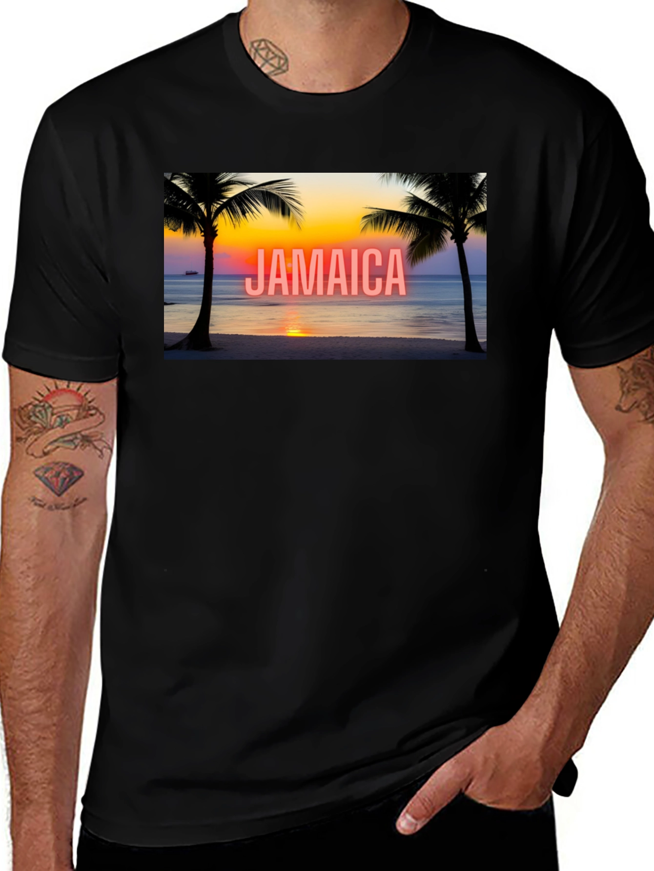 Variant 28 of Jamaica Sunset Graphic Tee - Black