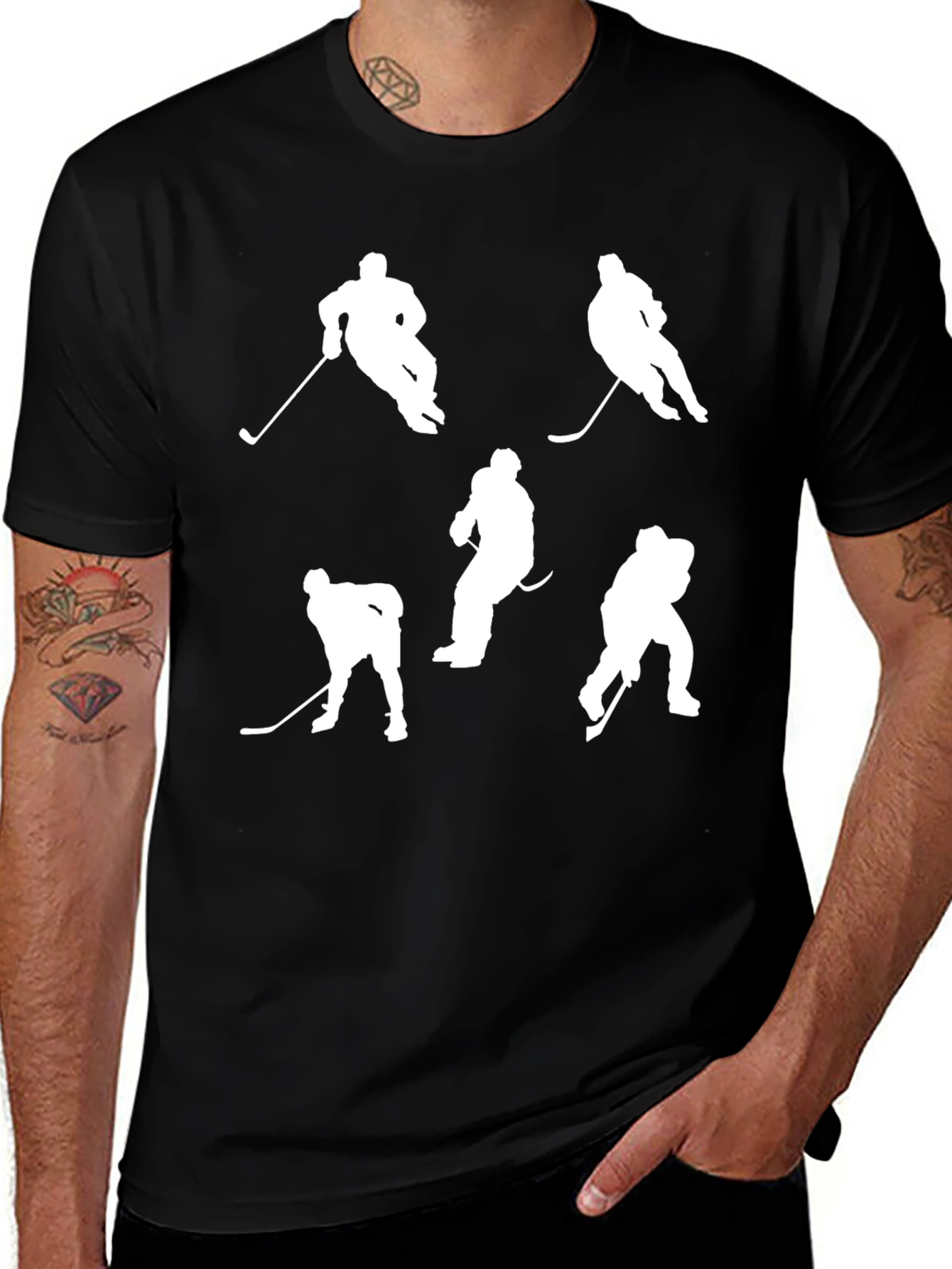 Variant 22 of Hockey Player Silhouette Graphic Tee - Black