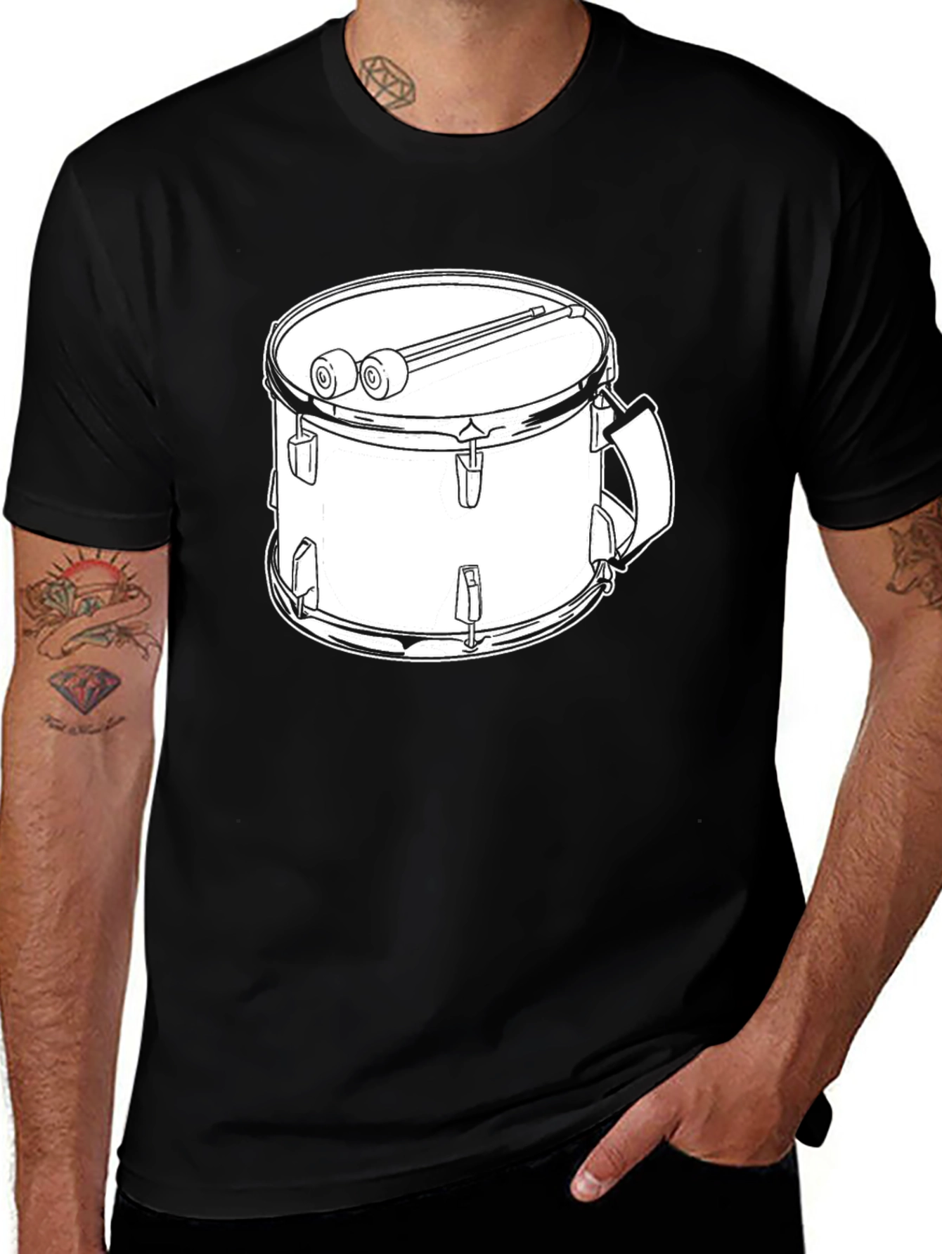 Variant 22 of Drum Graphic T-Shirt - Black Cotton Tee
