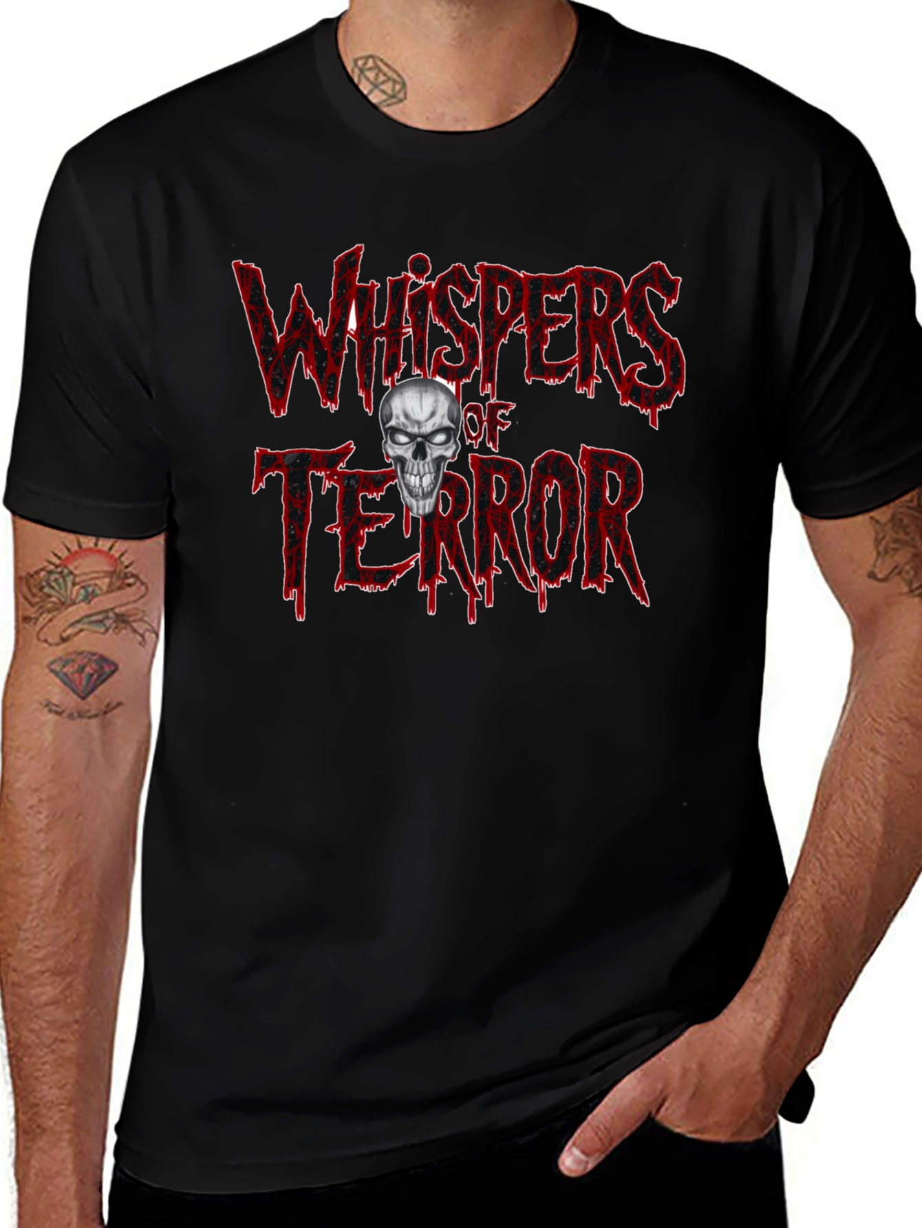 Variant 28 of Whispers of Terror Graphic Print Black T-Shirt
