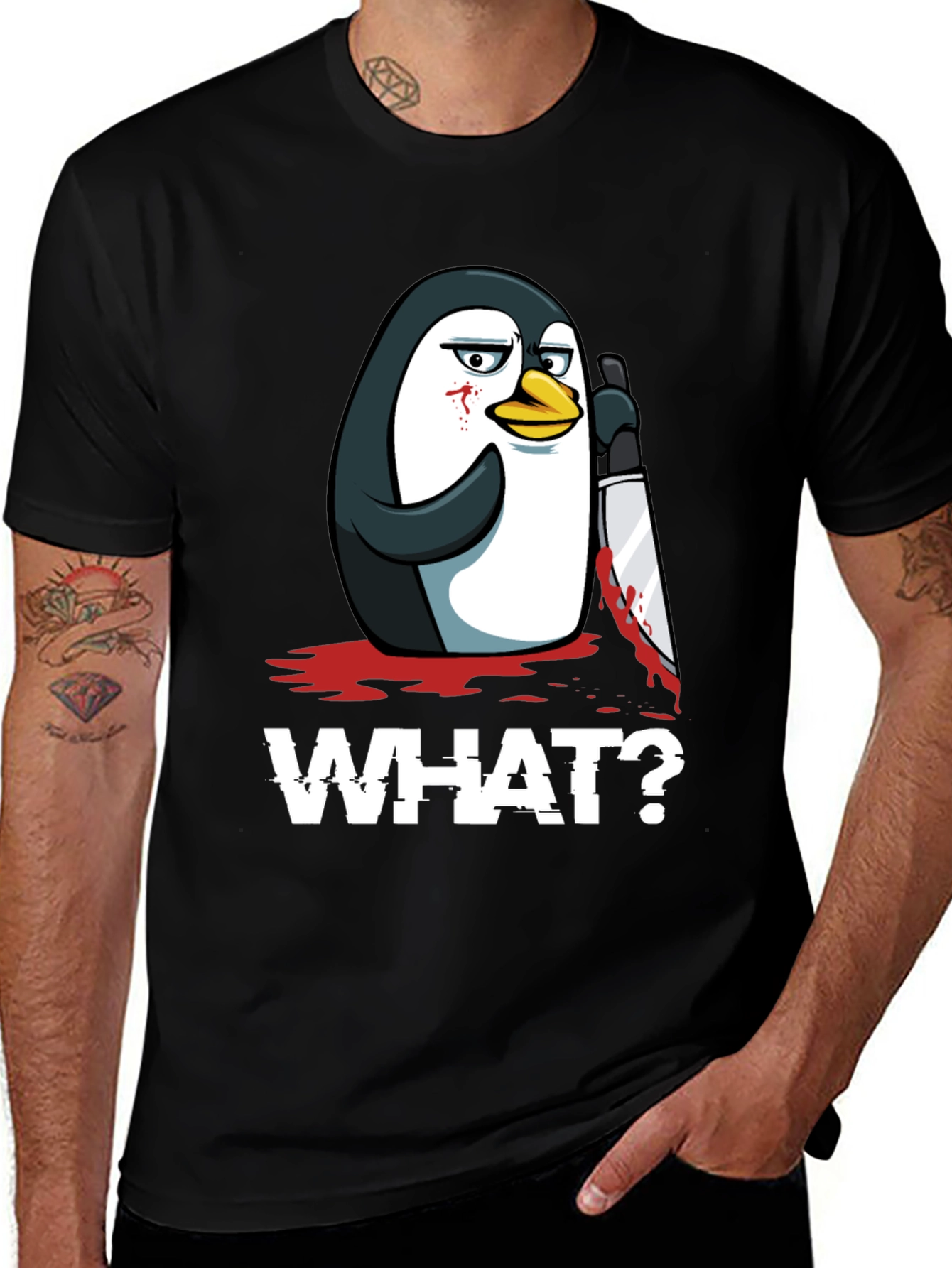 Variant 19 of Penguin Murder T-Shirt - 'WHAT?' Graphic Tee