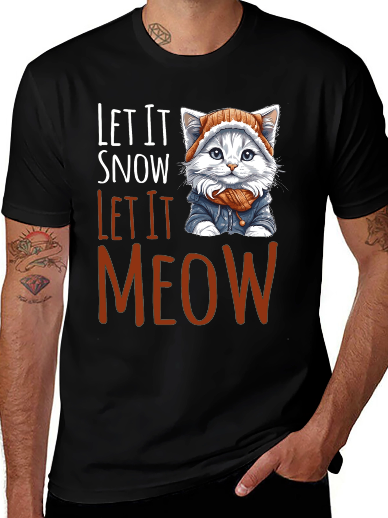 Variant 29 of Let It Snow Let It Meow T-Shirt Cat in Hat Winter Festive Top