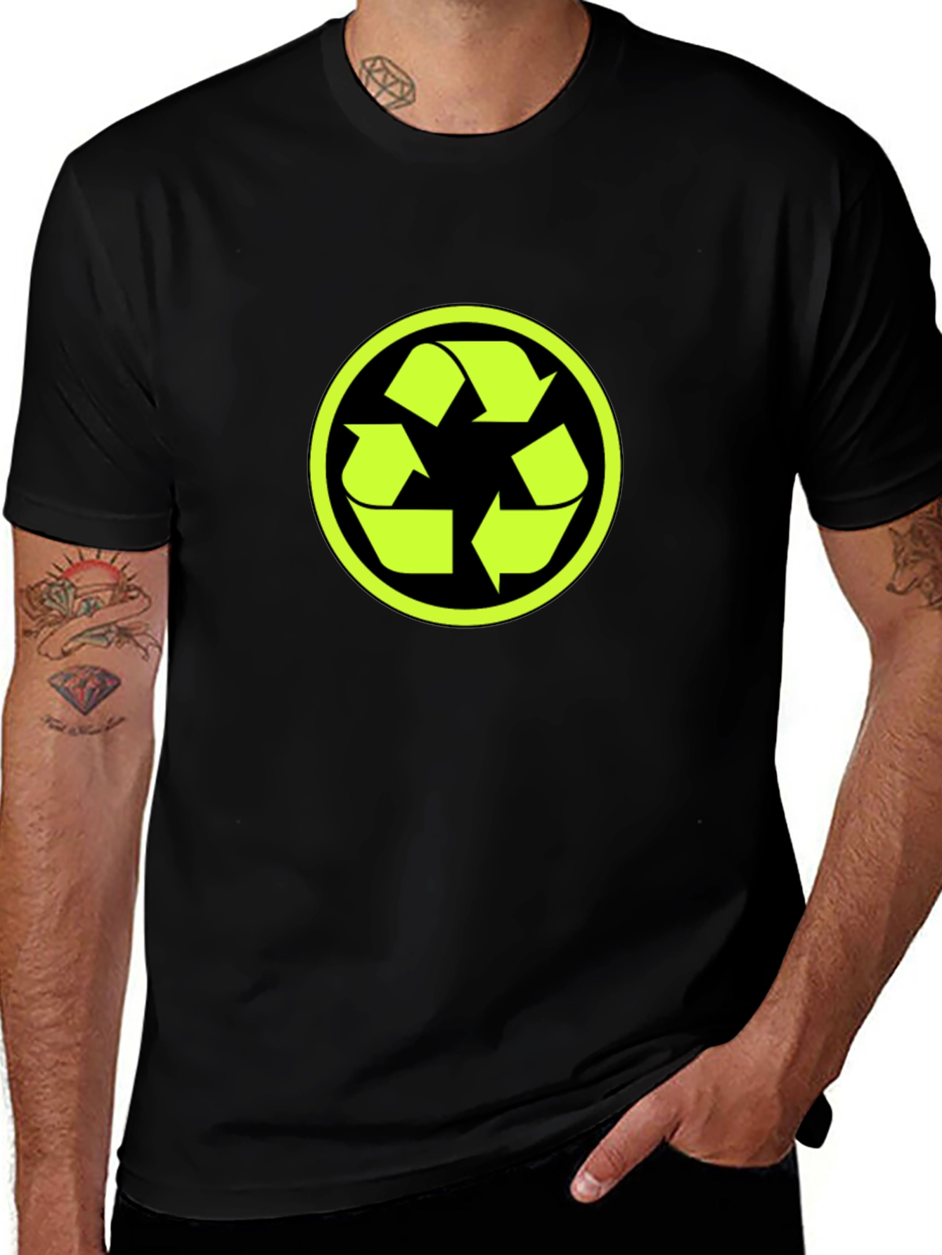 Eco-Friendly Black T-Shirt with Recycle Logo