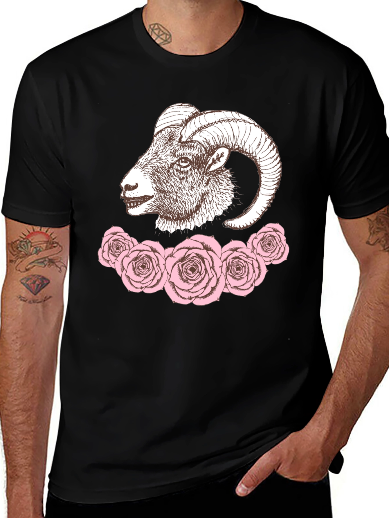 Variant 29 of Ram & Roses Graphic Tee - Stylish Black T-Shirt