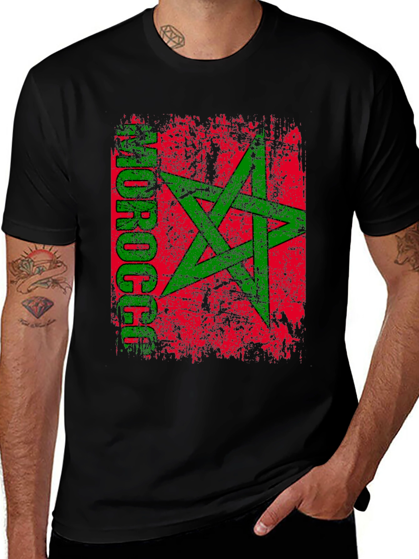 Morocco Flag Distressed Graphic T-Shirt