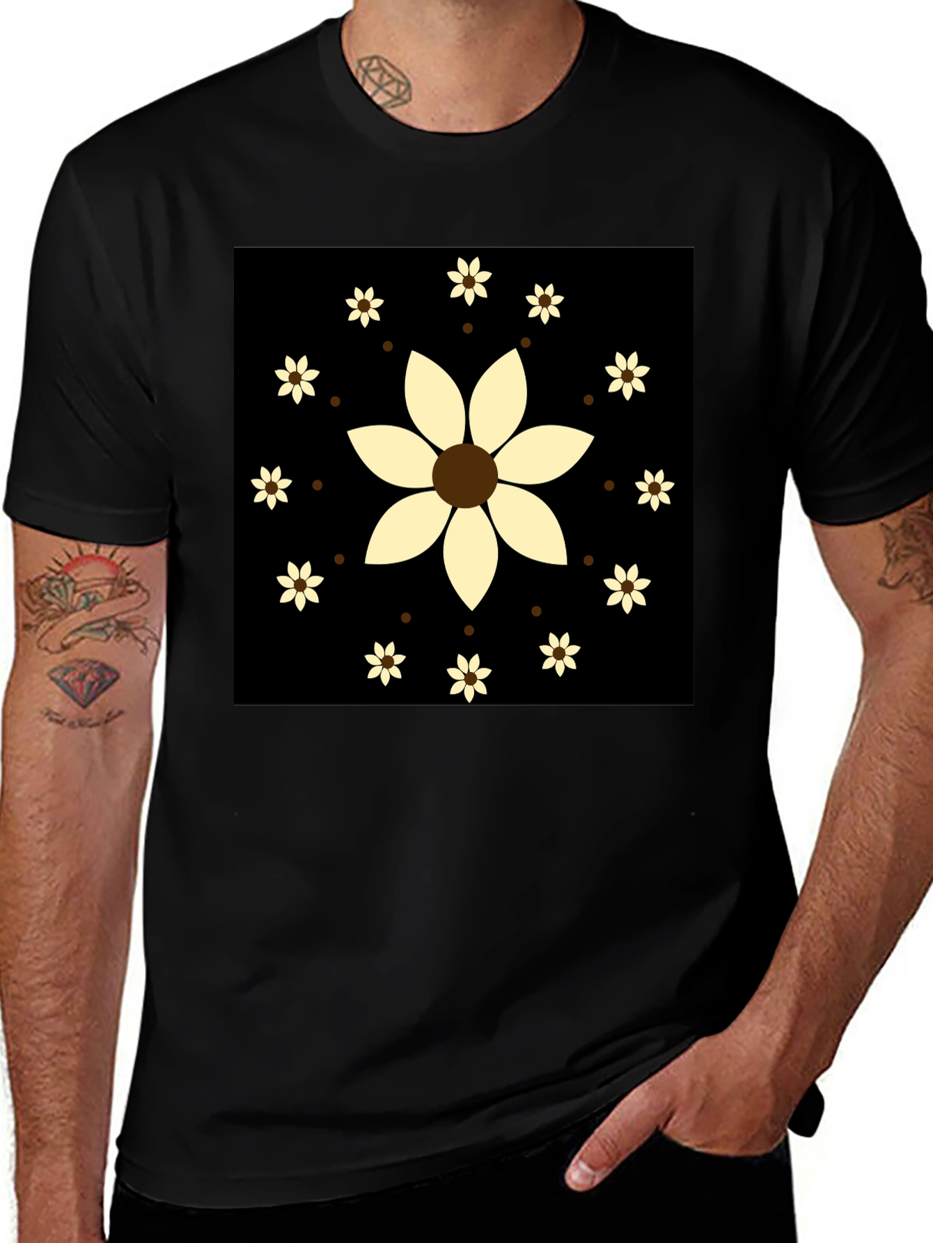 Variant 8 of Floral Patterned Black T-Shirt