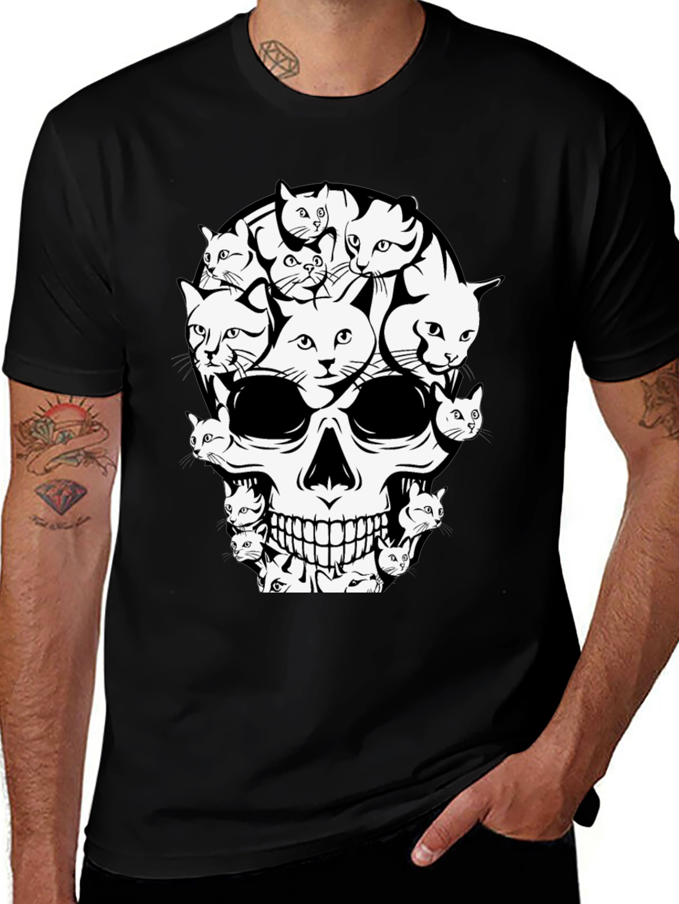 Variant 28 of Cat Skull T-Shirt - Graphic Print Tee