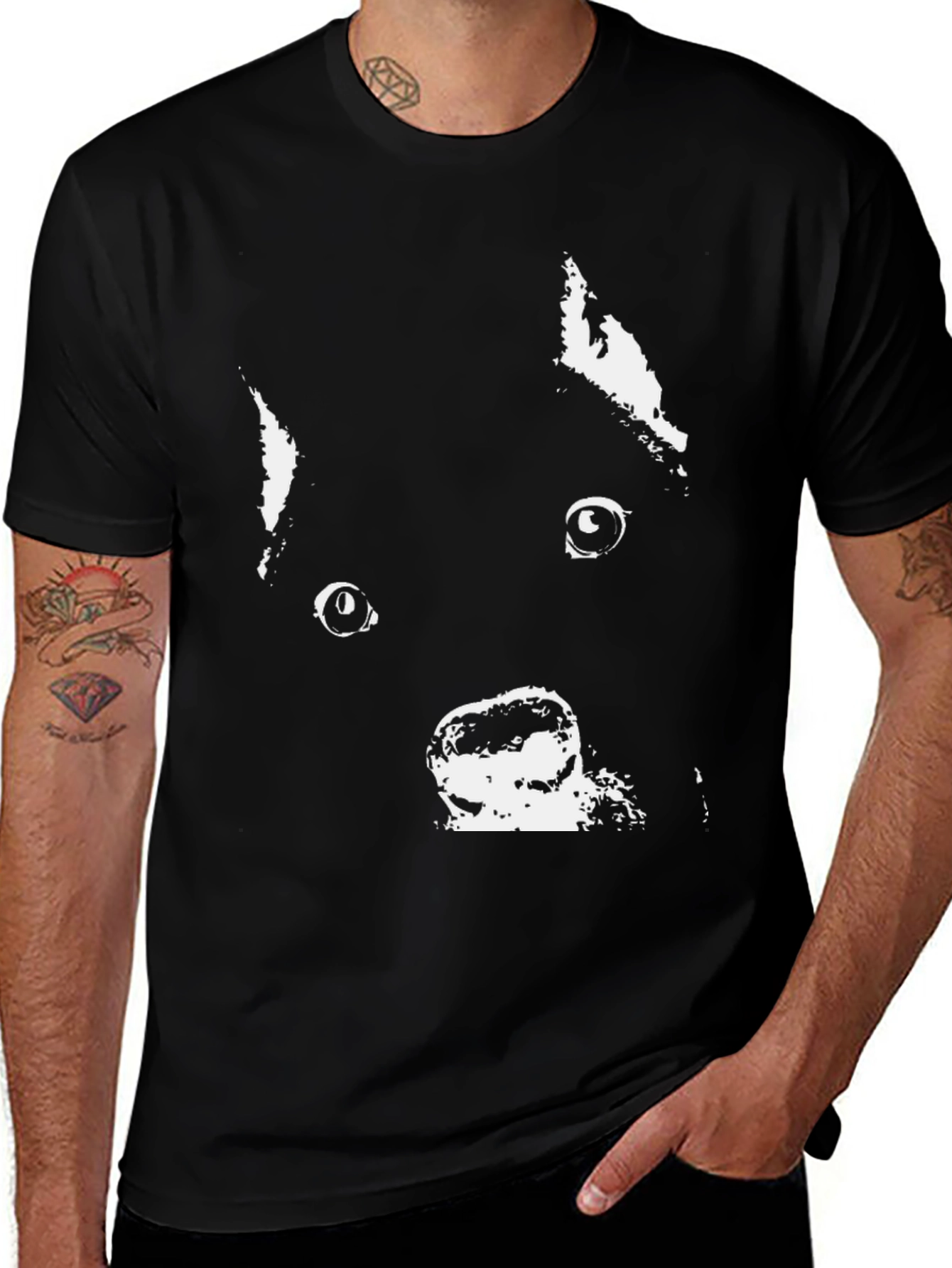 Variant 6 of Dog Face Graphic Tee - Black Cotton T-Shirt