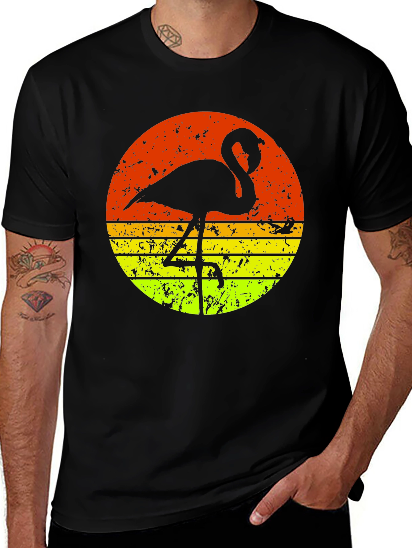 Variant 26 of Retro Flamingo Graphic Tee - Black Casual T-Shirt