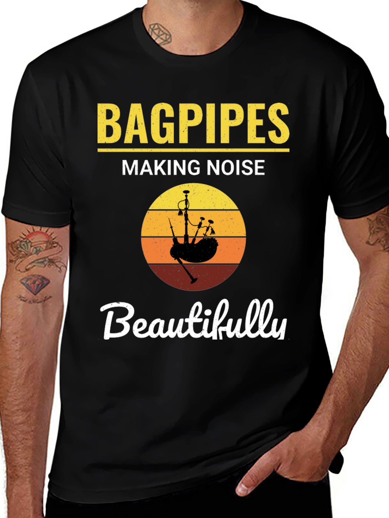Variant 9 of Bagpipes Making Noise Beautifully Black T-Shirt