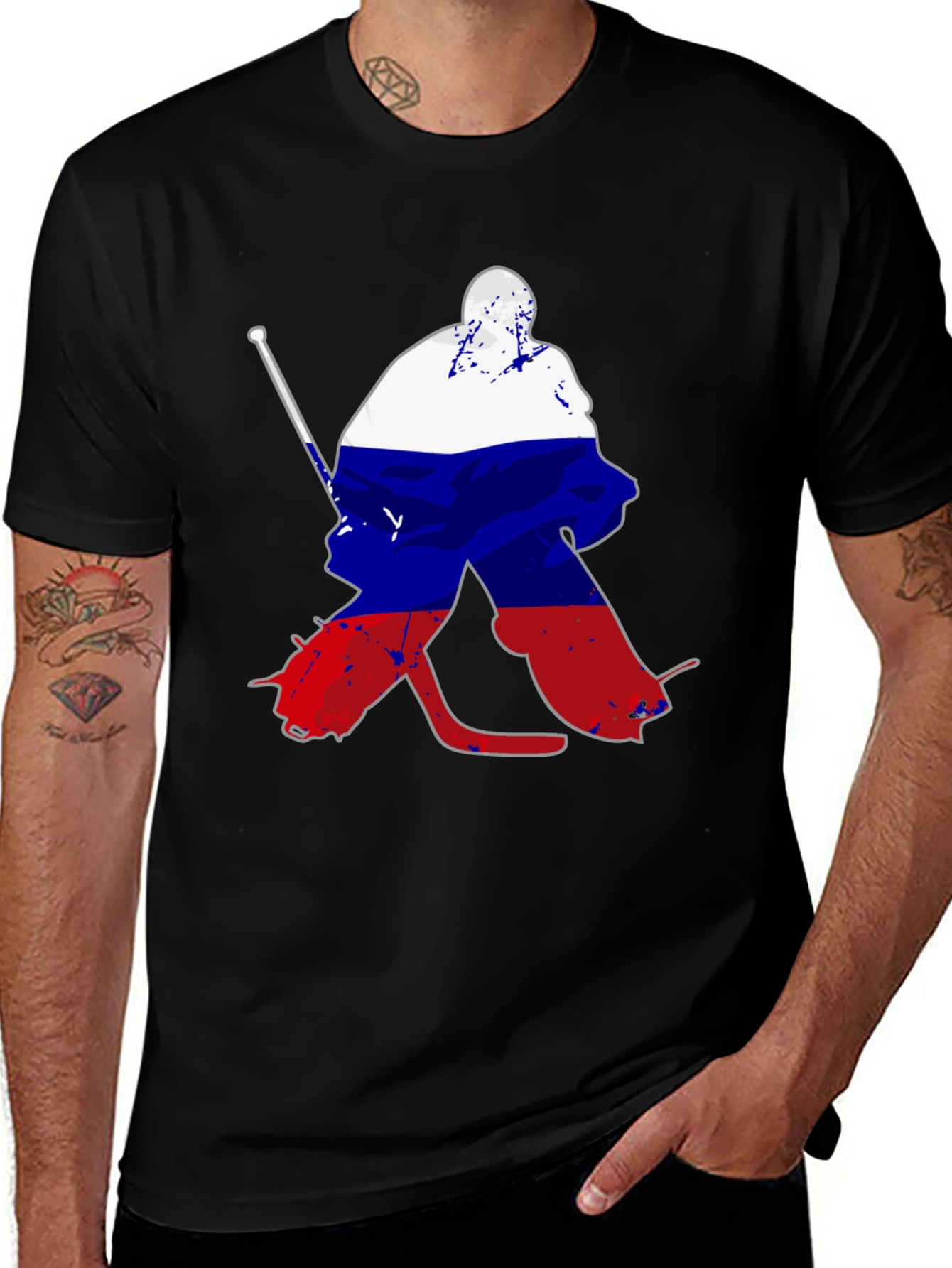 Variant 20 of Russian Hockey Flag Goalie Black T-Shirt