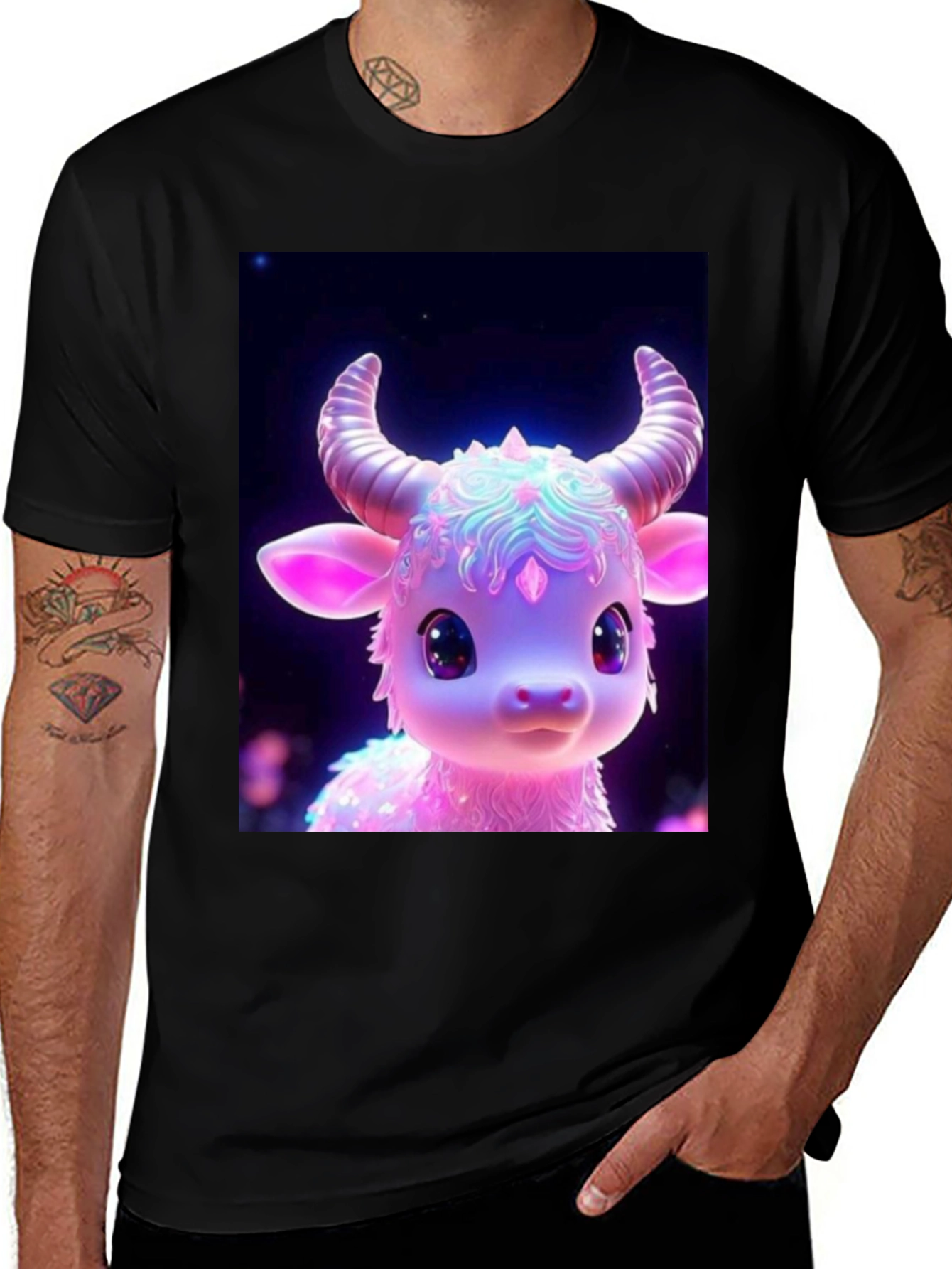 Variant 8 of Cute Cartoon Cow Graphic Tee - Black