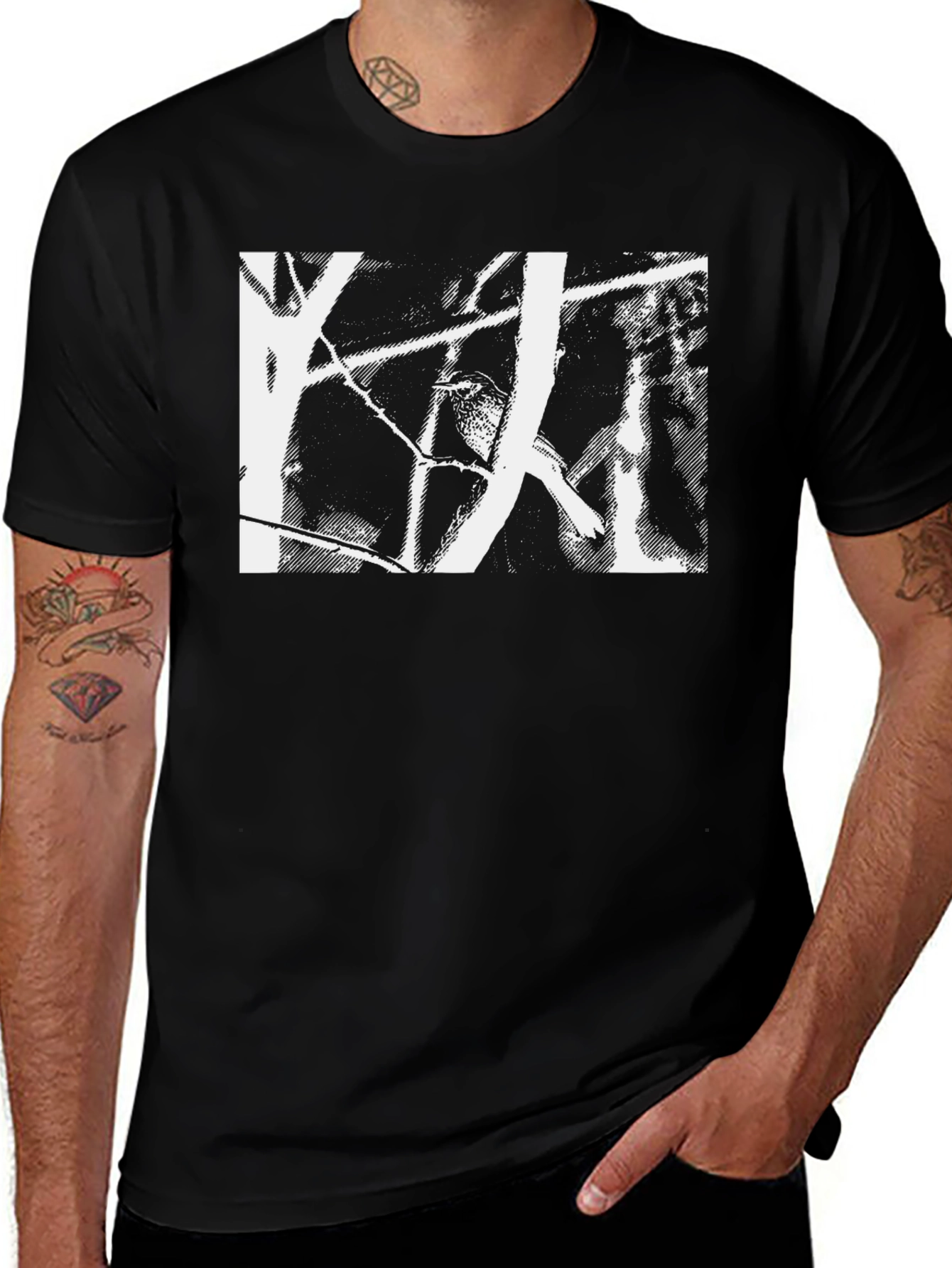 Variant 29 of Abstract Bird Print Black T-Shirt