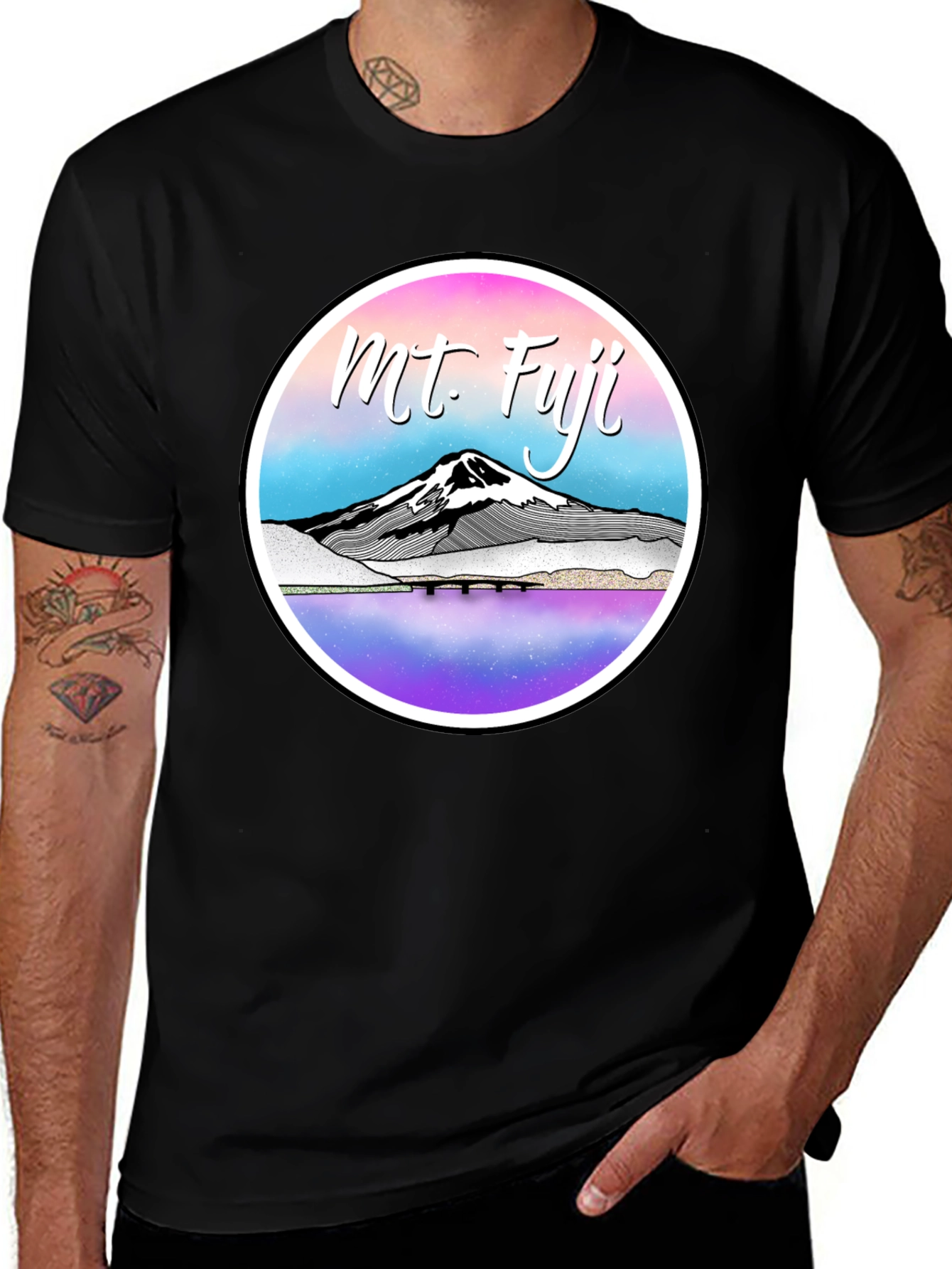 Variant 20 of Mt. Fuji Graphic Tee - Black Cotton Blend T-Shirt