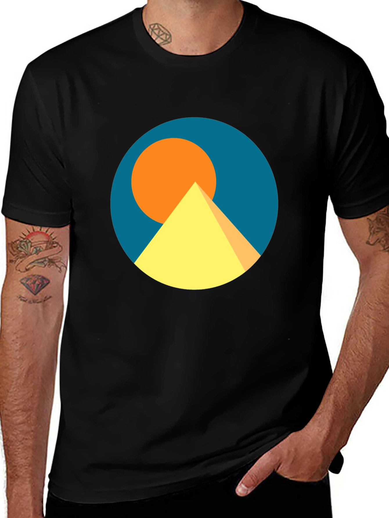 Variant 9 of Geometric Pyramid & Sun Graphic T-Shirt - Modern Design