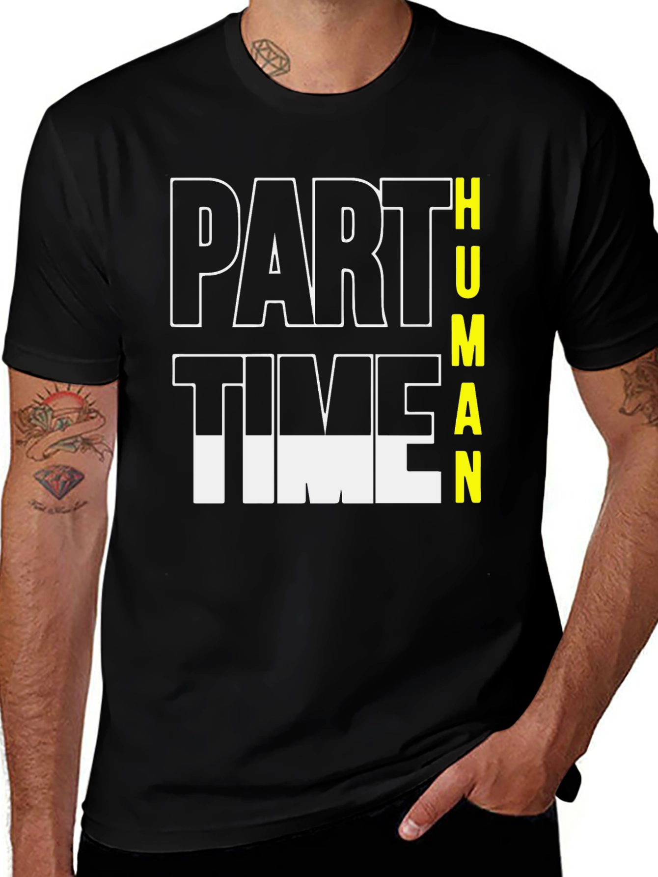 Variant 12 of Part Time Human Graphic Tee - Black Cotton Casual T-Shirt