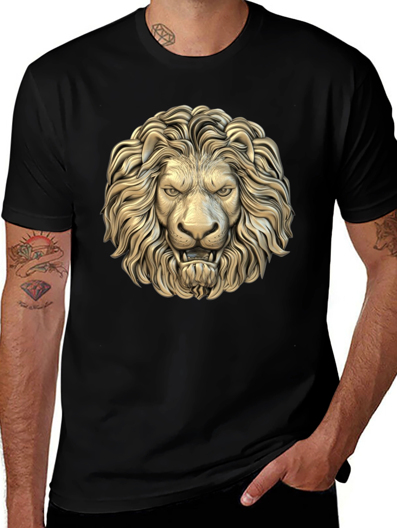 Variant 19 of Lion Head Graphic Black T-Shirt
