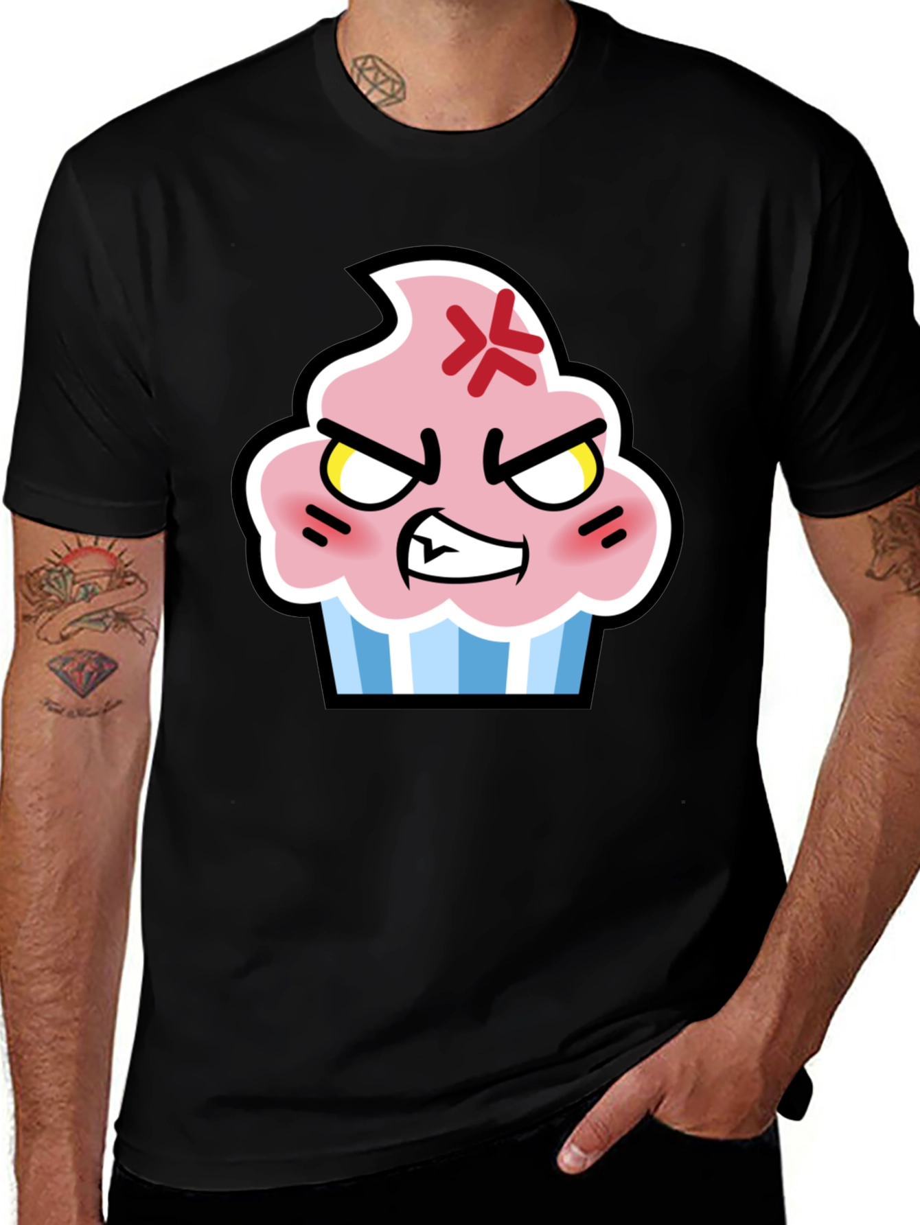 Variant 7 of Angry Cupcake Graphic Tee - Novelty Black T-Shirt