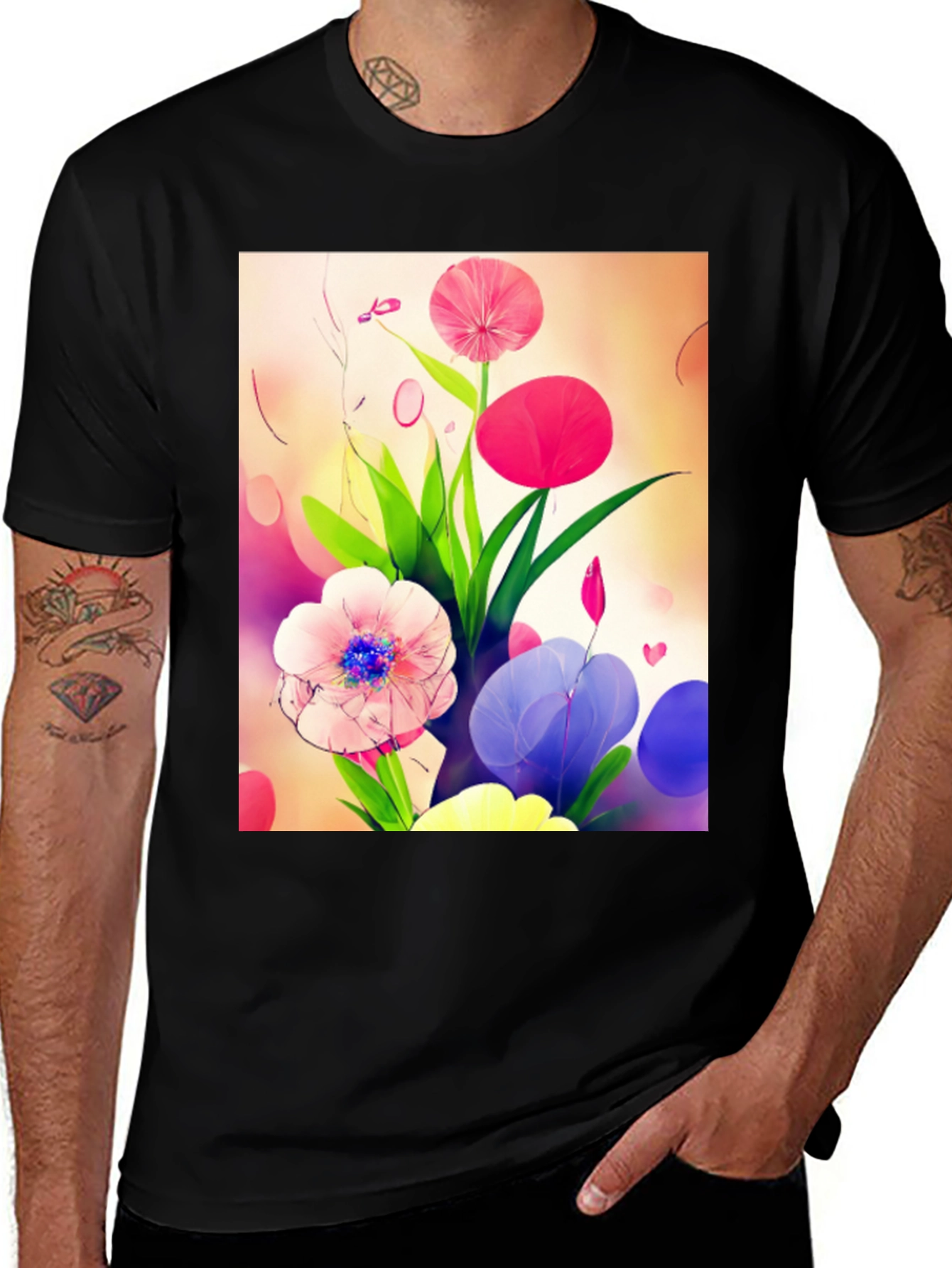 Variant 20 of Floral Art Graphic Tee - Black Casual Style