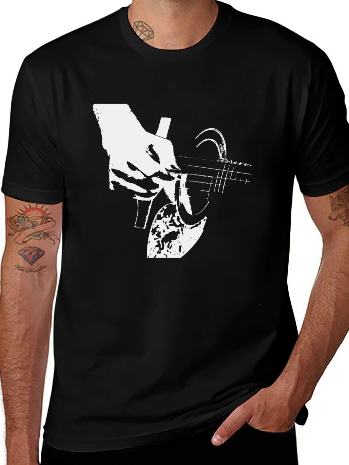 Variant 25 of Guitar Player Graphic Tee - Black Cotton Comfort