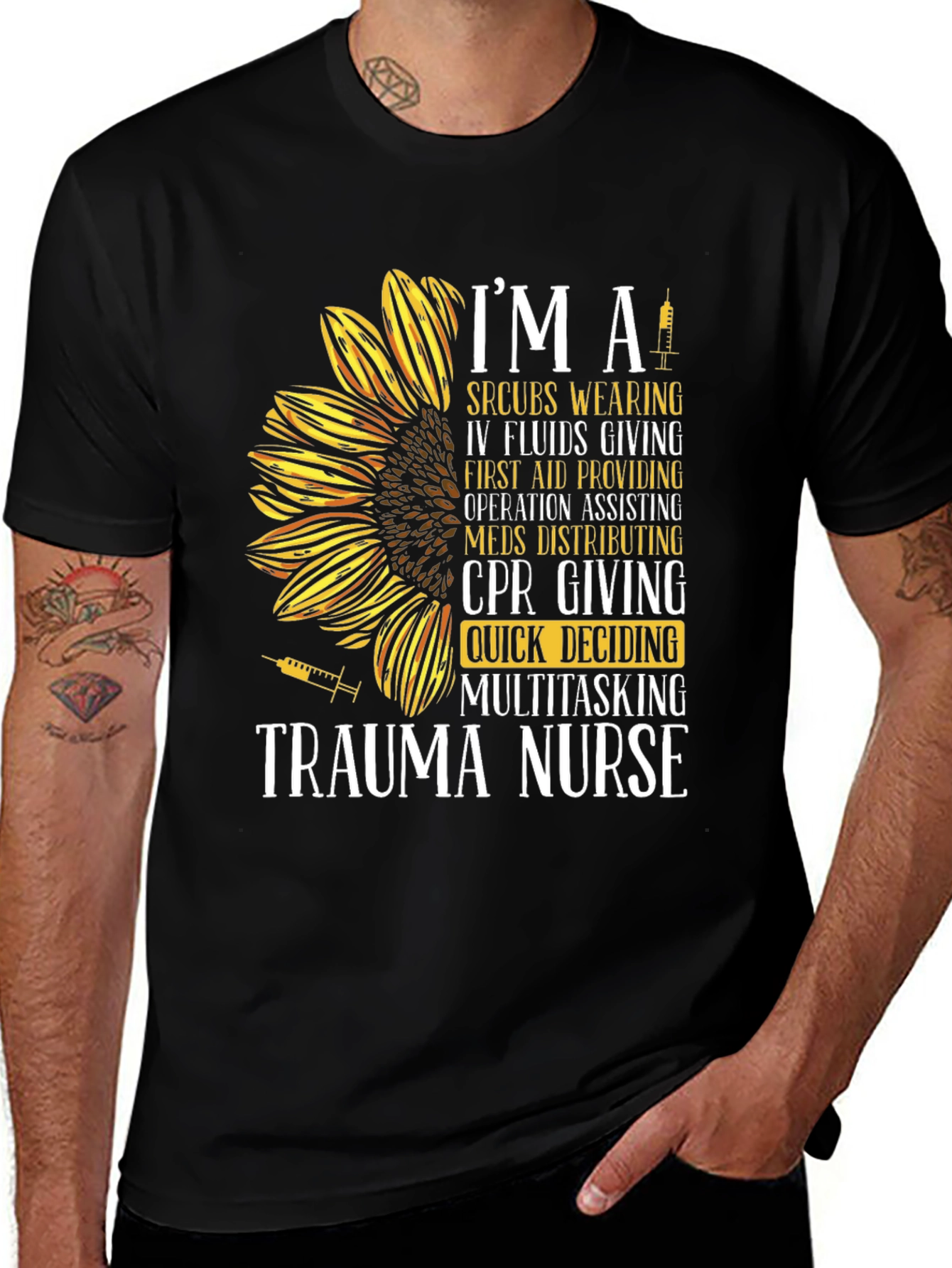 Trauma Nurse Sunflower Graphic T-Shirt