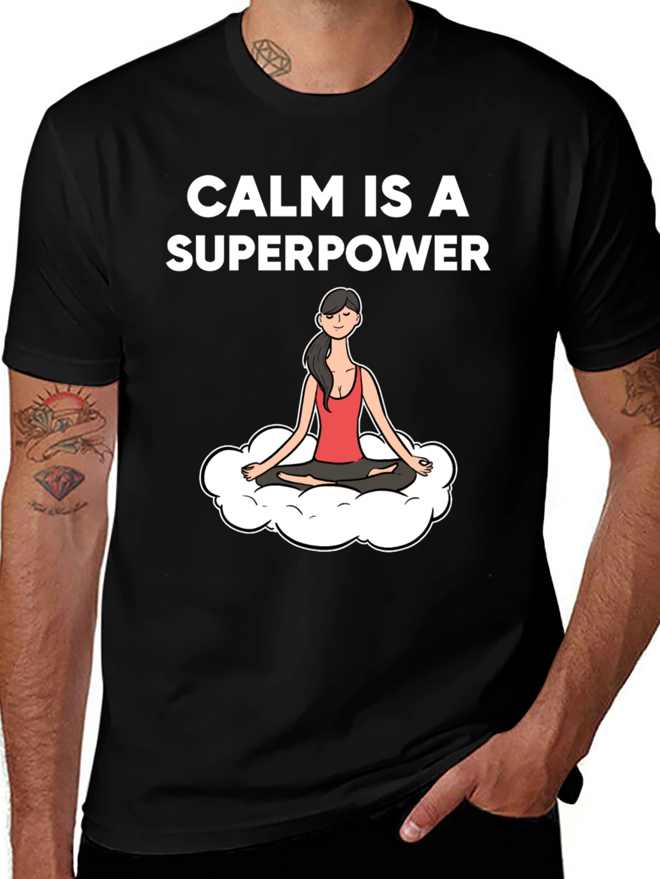 Variant 25 of Calm Superpower Yoga Meditation Black T-Shirt