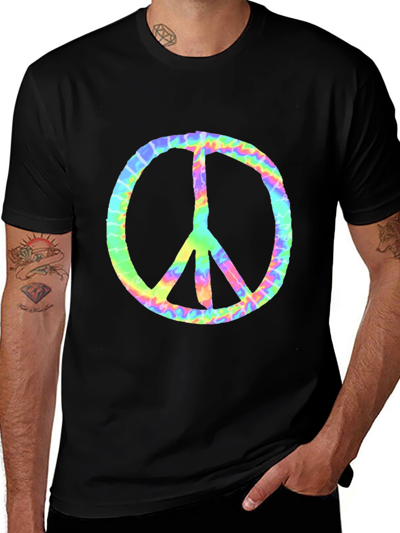 Variant 29 of Tie-Dye Peace Sign Graphic Tee - Black