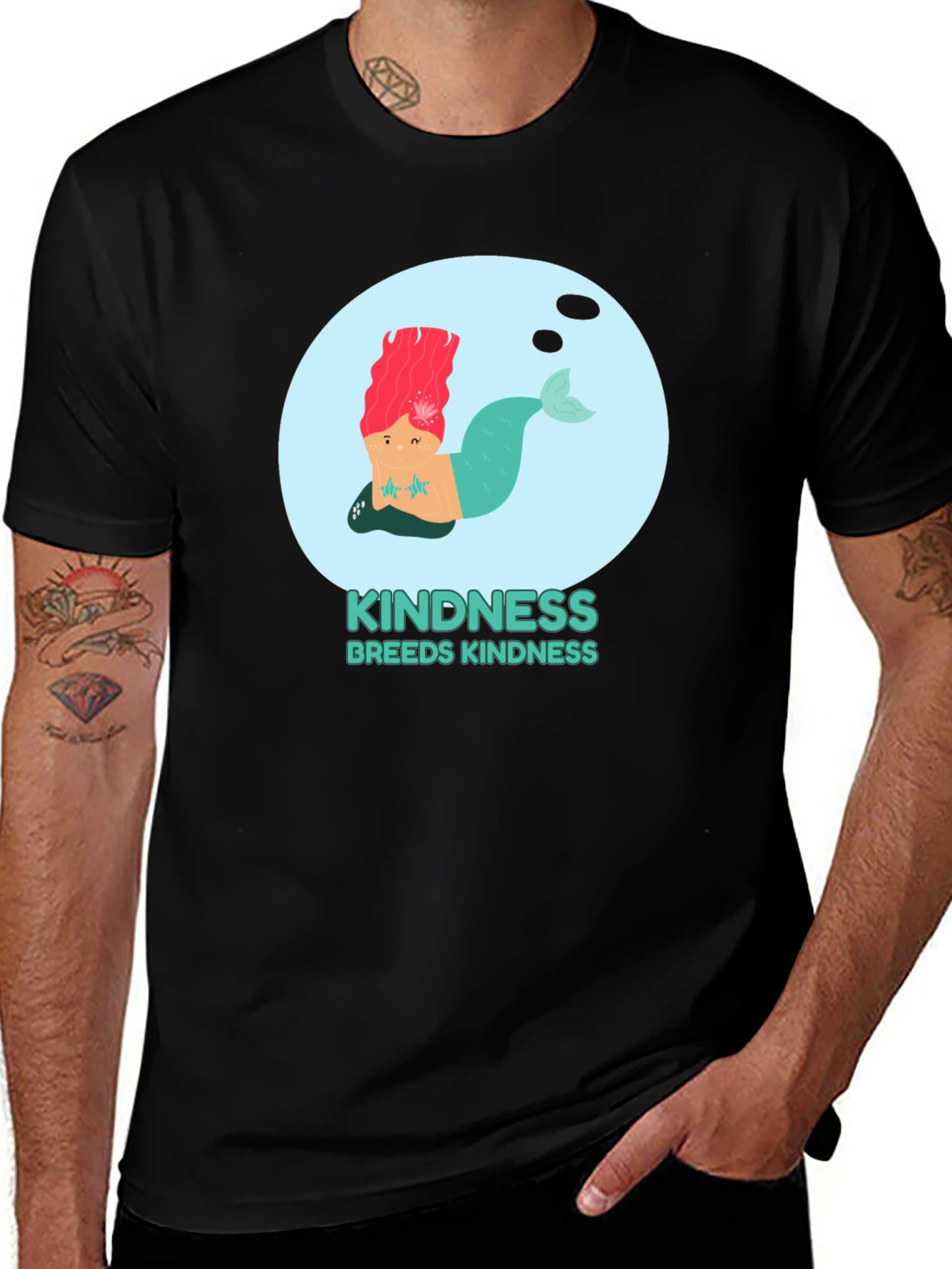 Variant 26 of Kindness Mermaid Graphic Tee - Unisex Black Cotton T-Shirt
