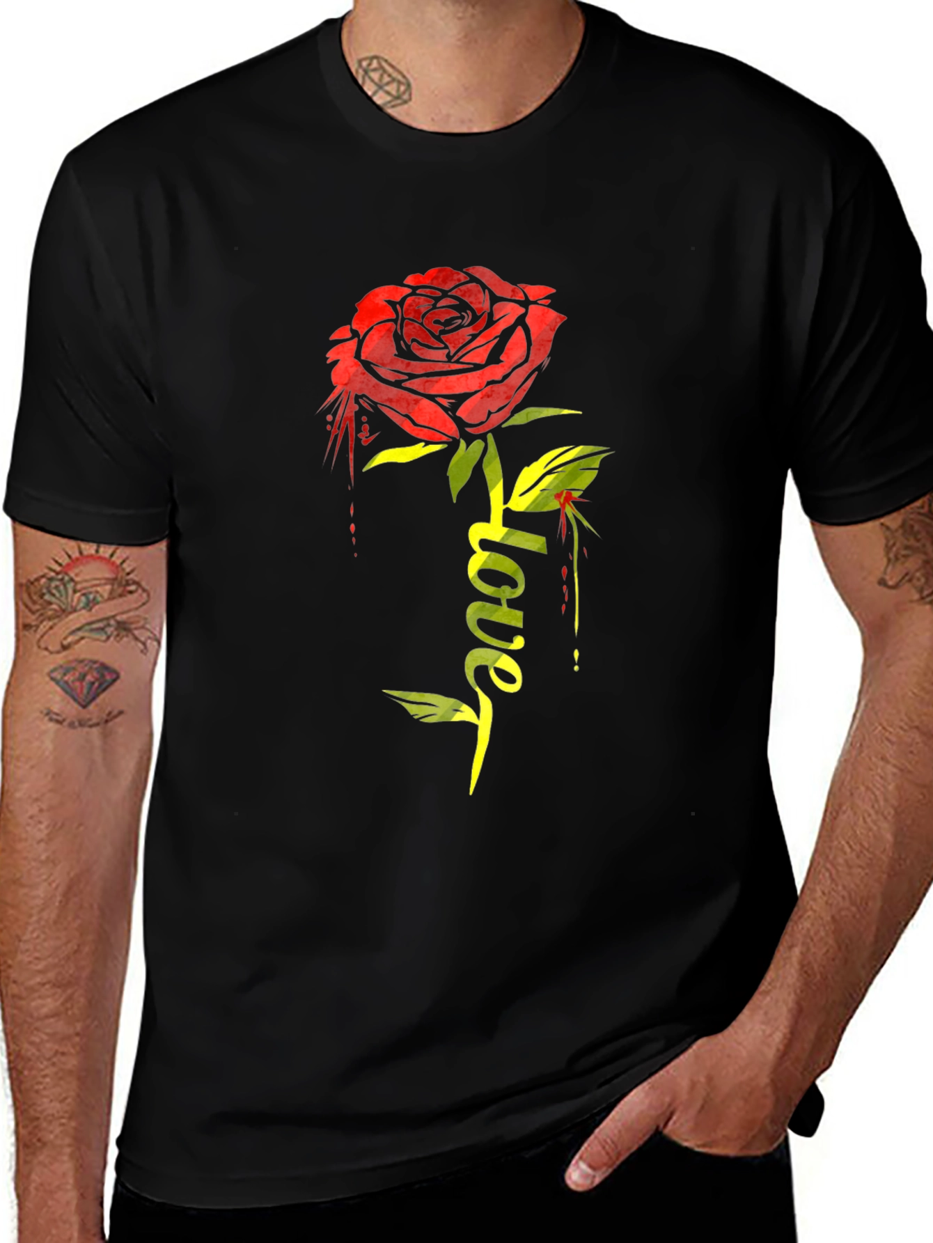 Variant 9 of Rose Love Graphic T-Shirt - Stylish Black Tee