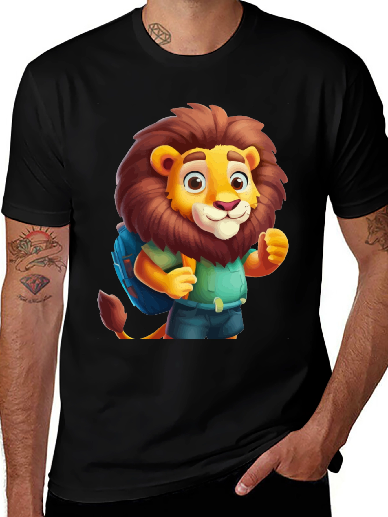 Variant 17 of Cartoon Lion Tourist Black T-Shirt