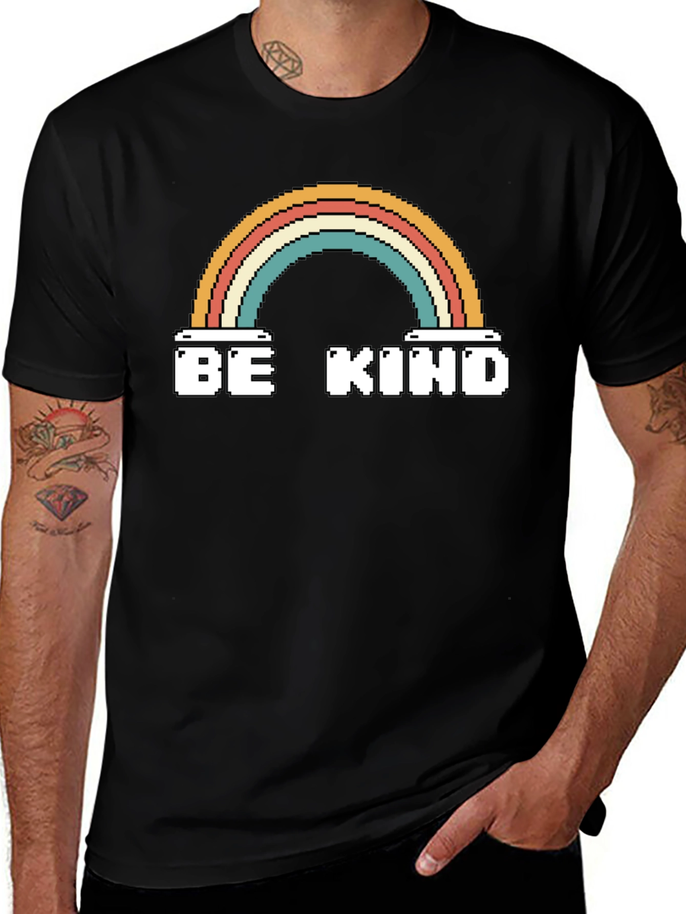 Variant 18 of Be Kind Pixel Rainbow Graphic Tee - Black