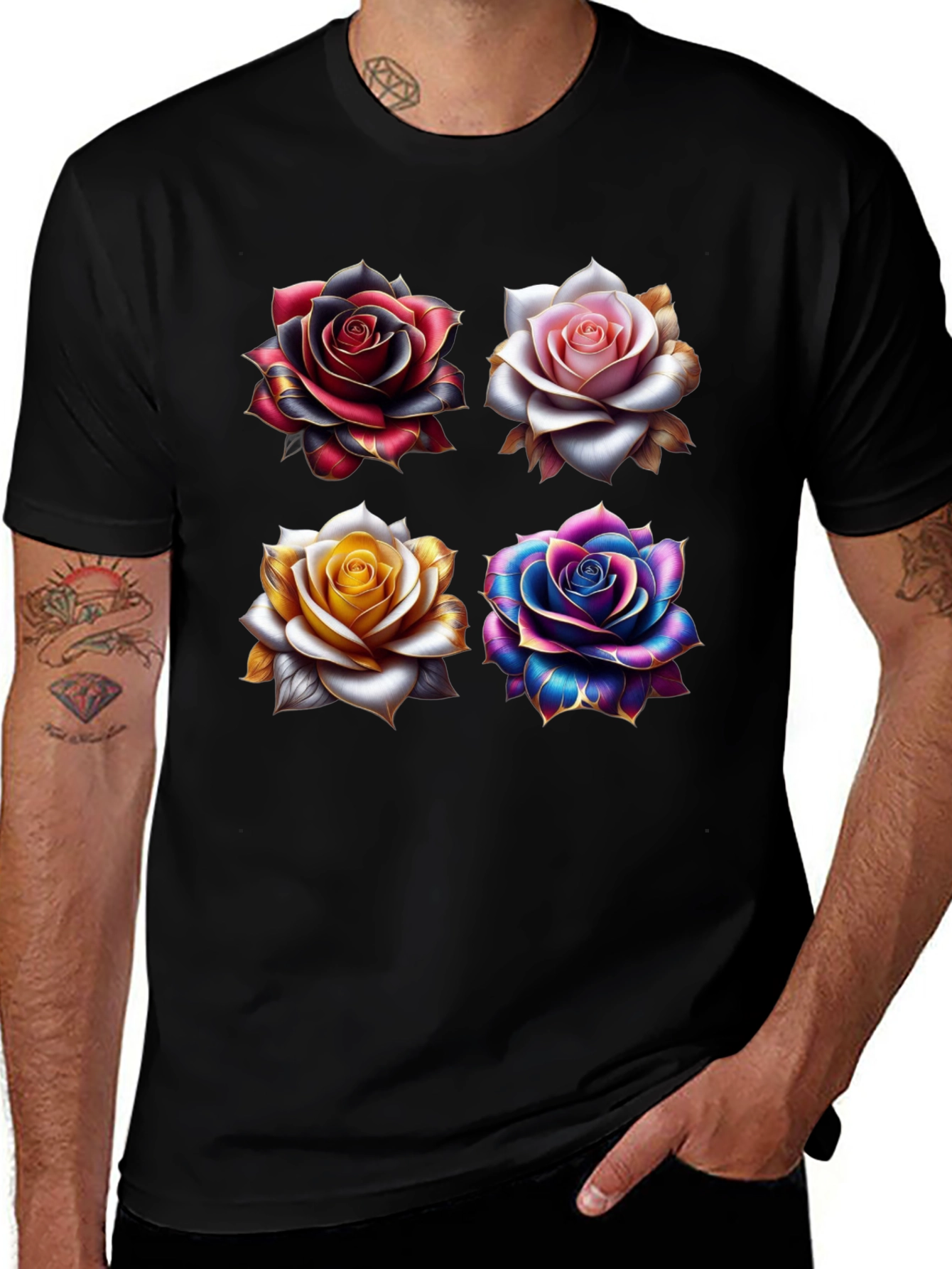 Variant 22 of Floral Roses Graphic Tee - Black