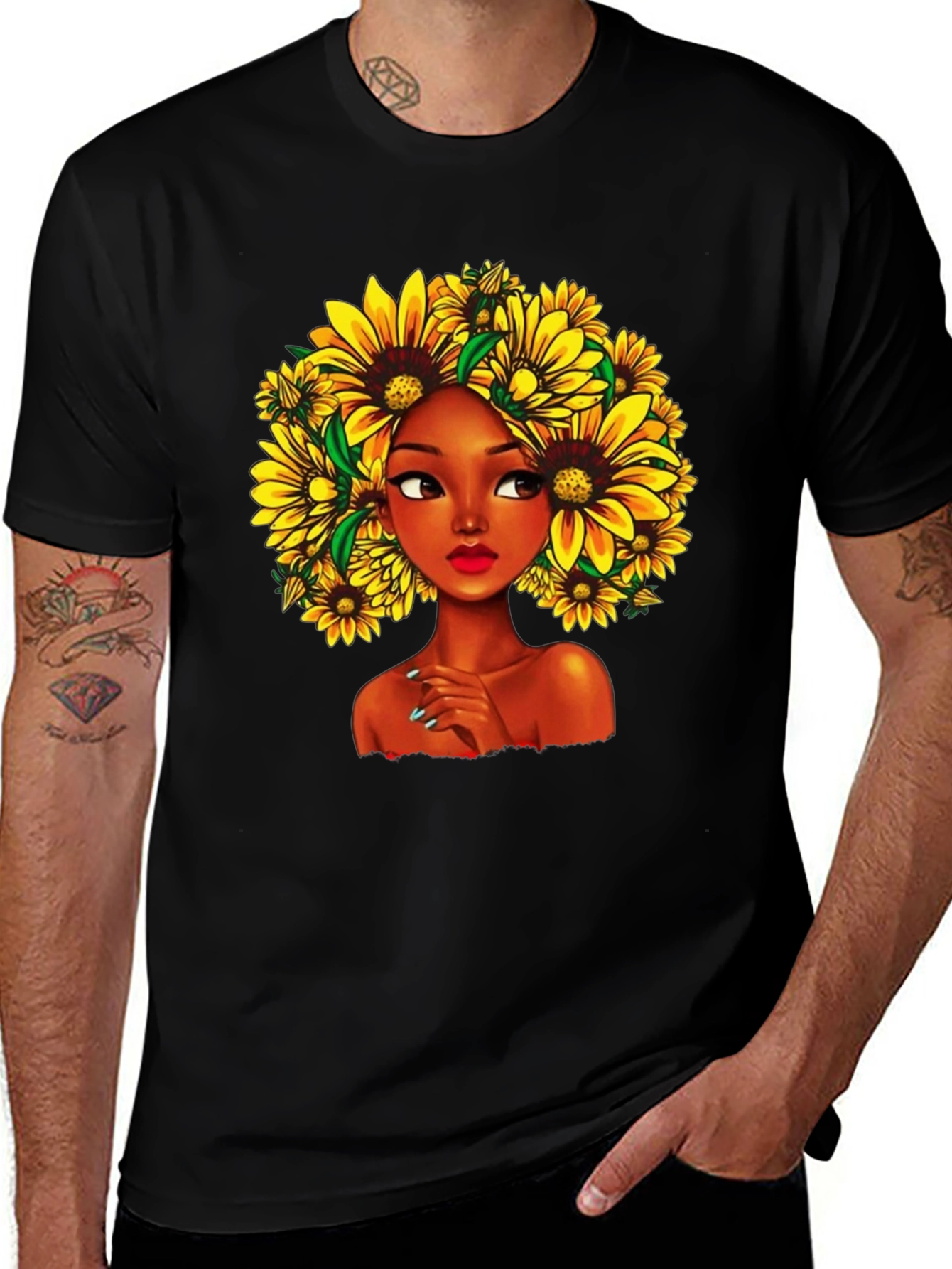 Variant 12 of Sunflower Queen Graphic T-Shirt - Black Cotton Tee
