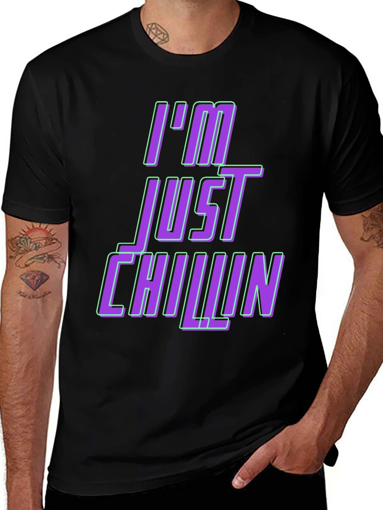 Variant 2 of I'm Just Chillin' Graphic Tee - Black Casual T-Shirt