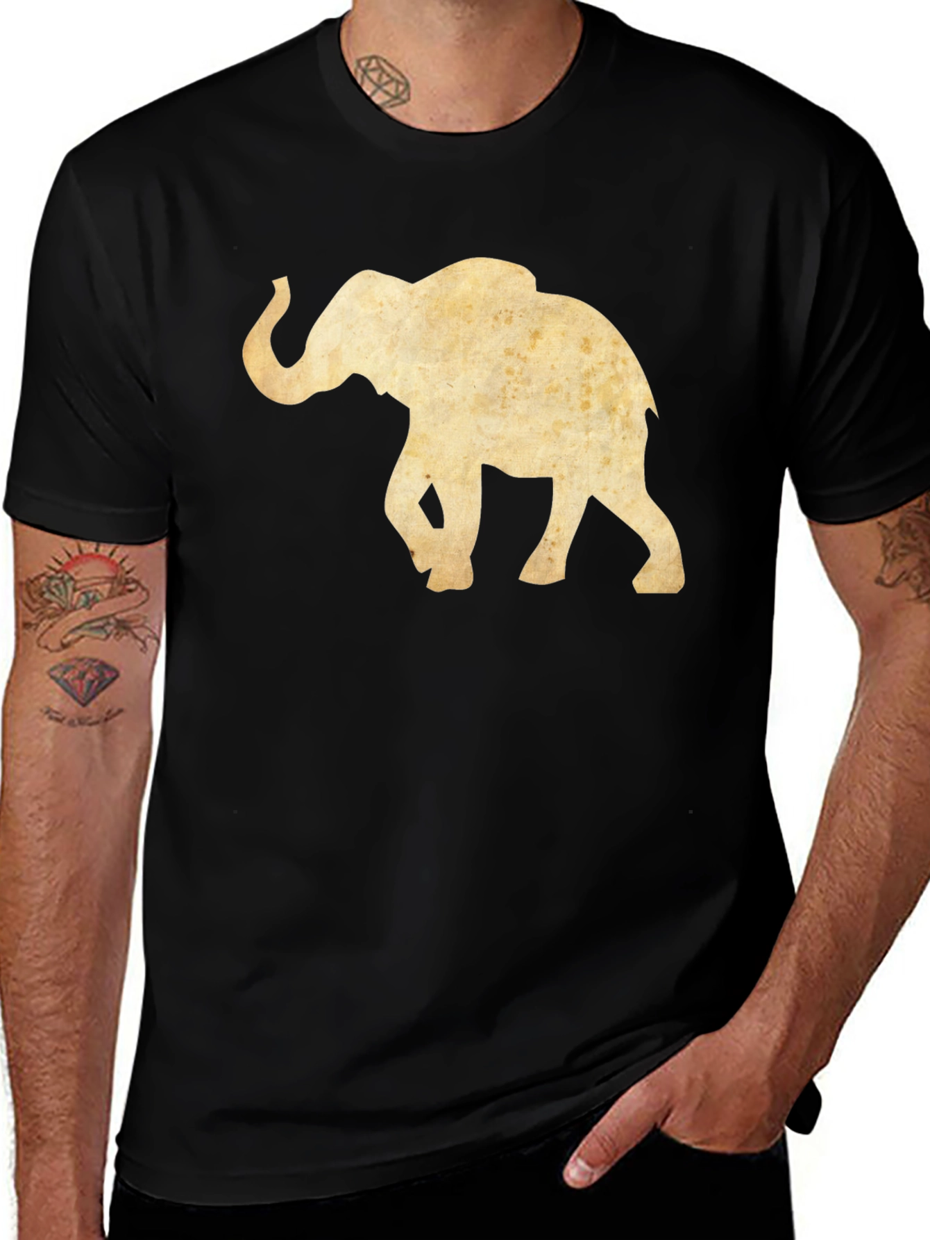 Variant 28 of Elephant Graphic Tee - Black Cotton Casual Top
