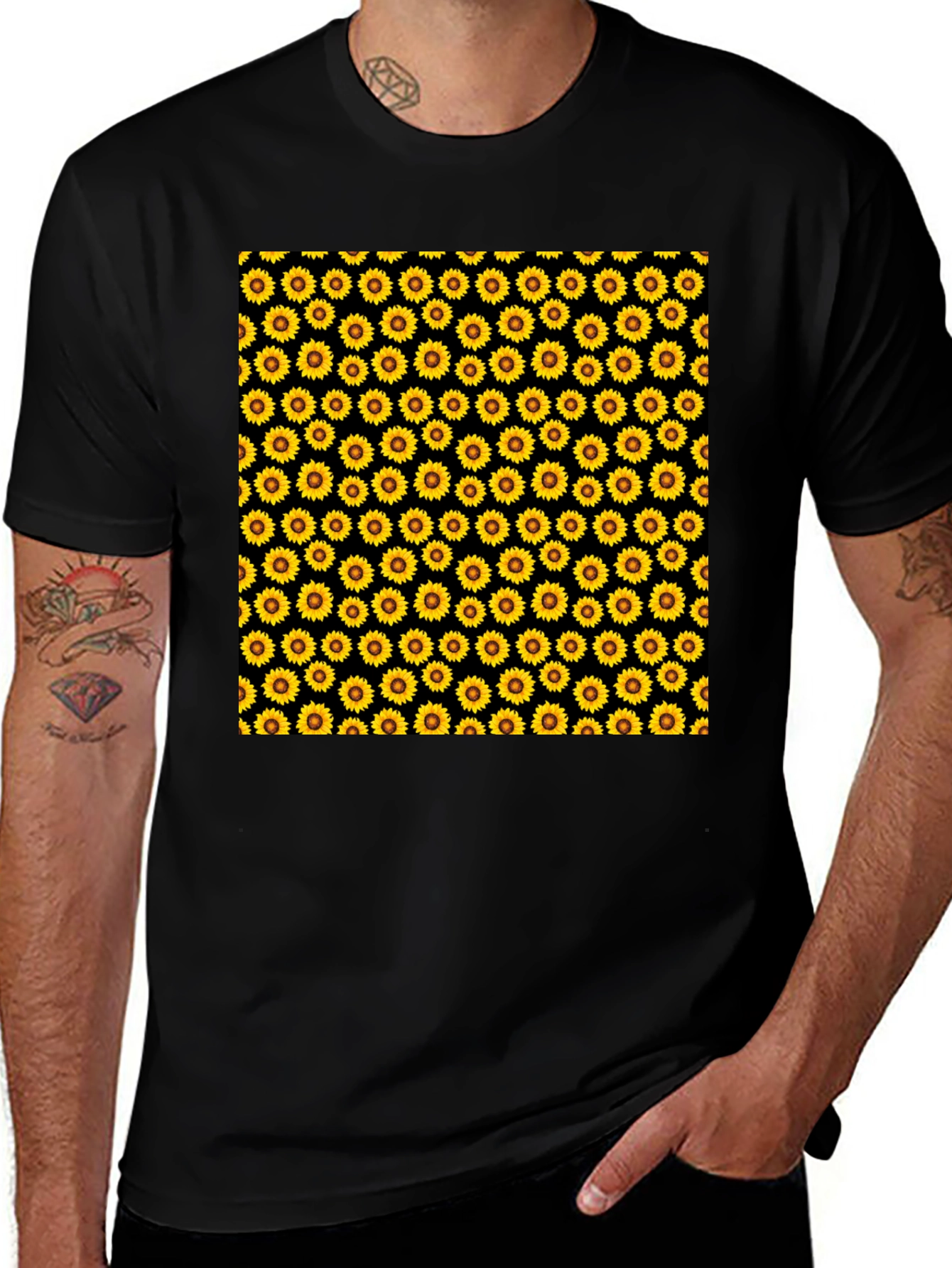 Variant 13 of Sunflower Print Black Tee