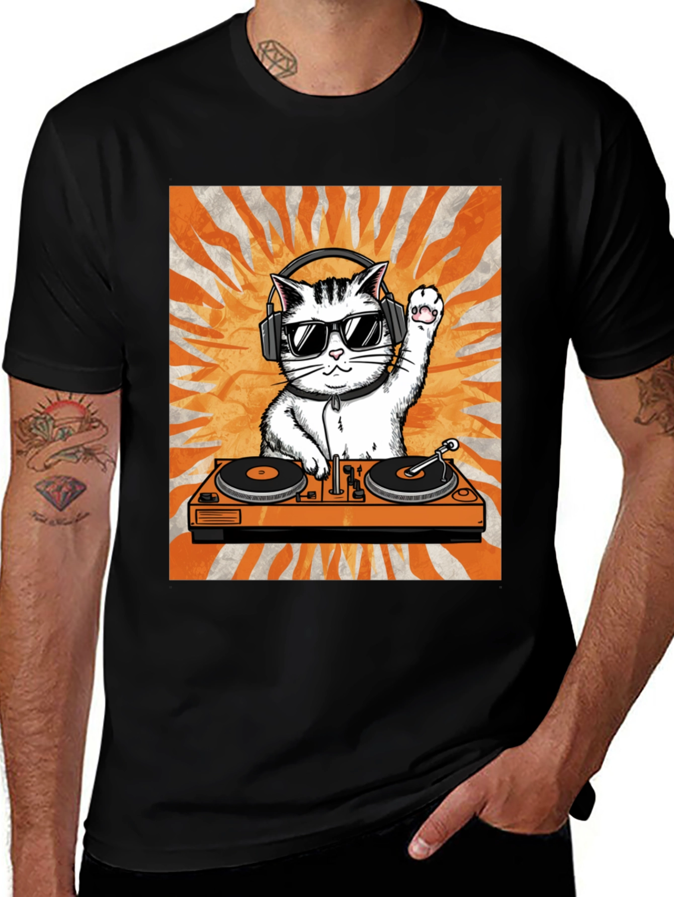 Variant 10 of DJ Cat Graphic Tee - Cool Kitten Turntable T-Shirt