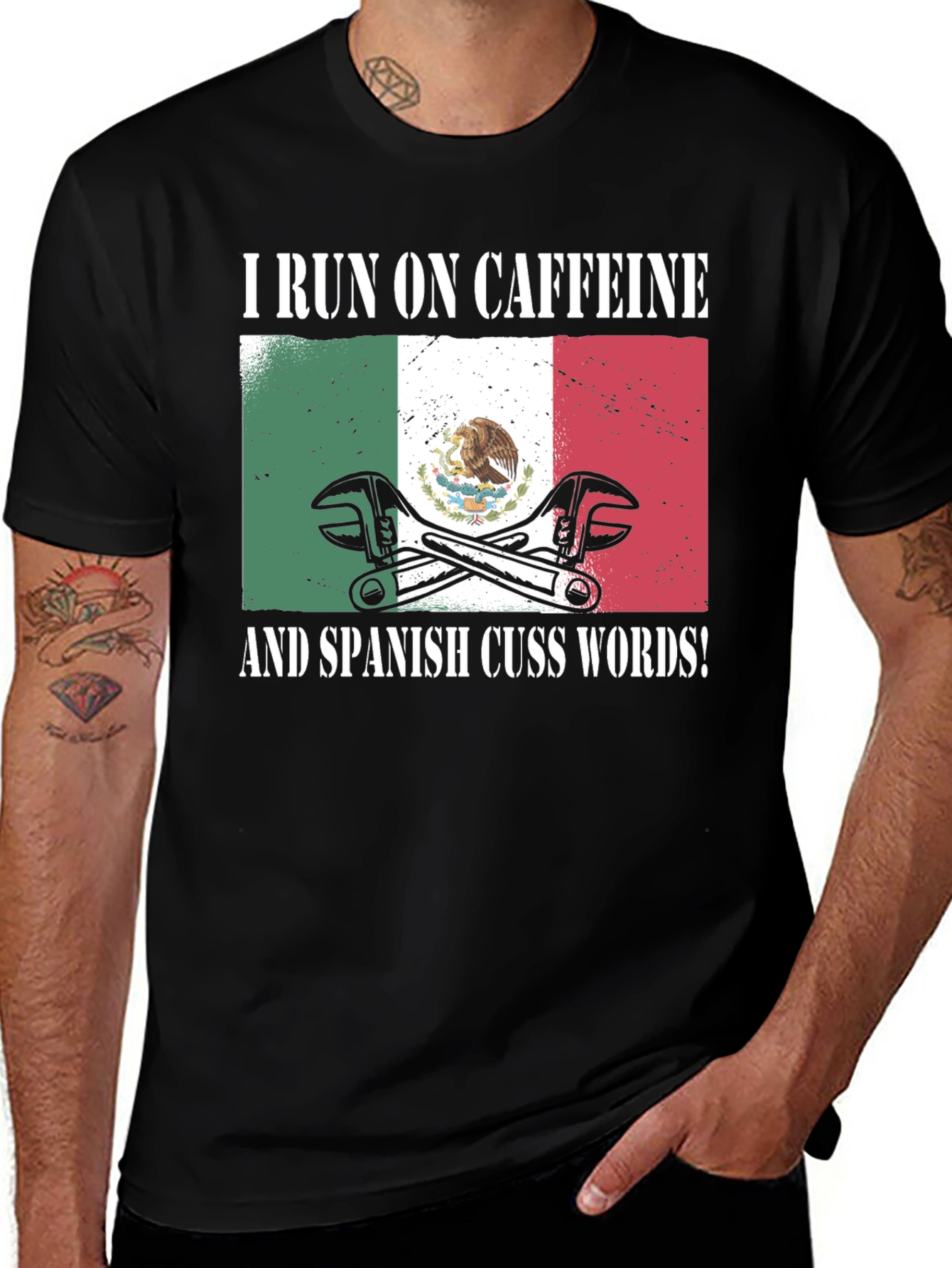 Variant 20 of I Run On Caffeine and Spanish Cuss Words T-Shirt