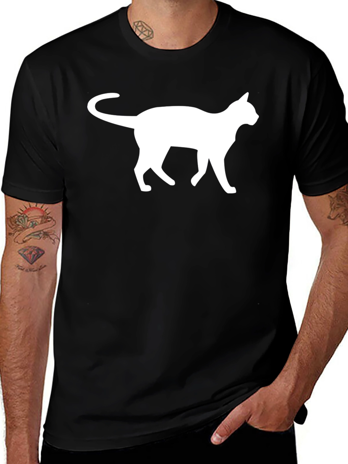 Black Cat Silhouette T-Shirt - Classic Black Tee main image