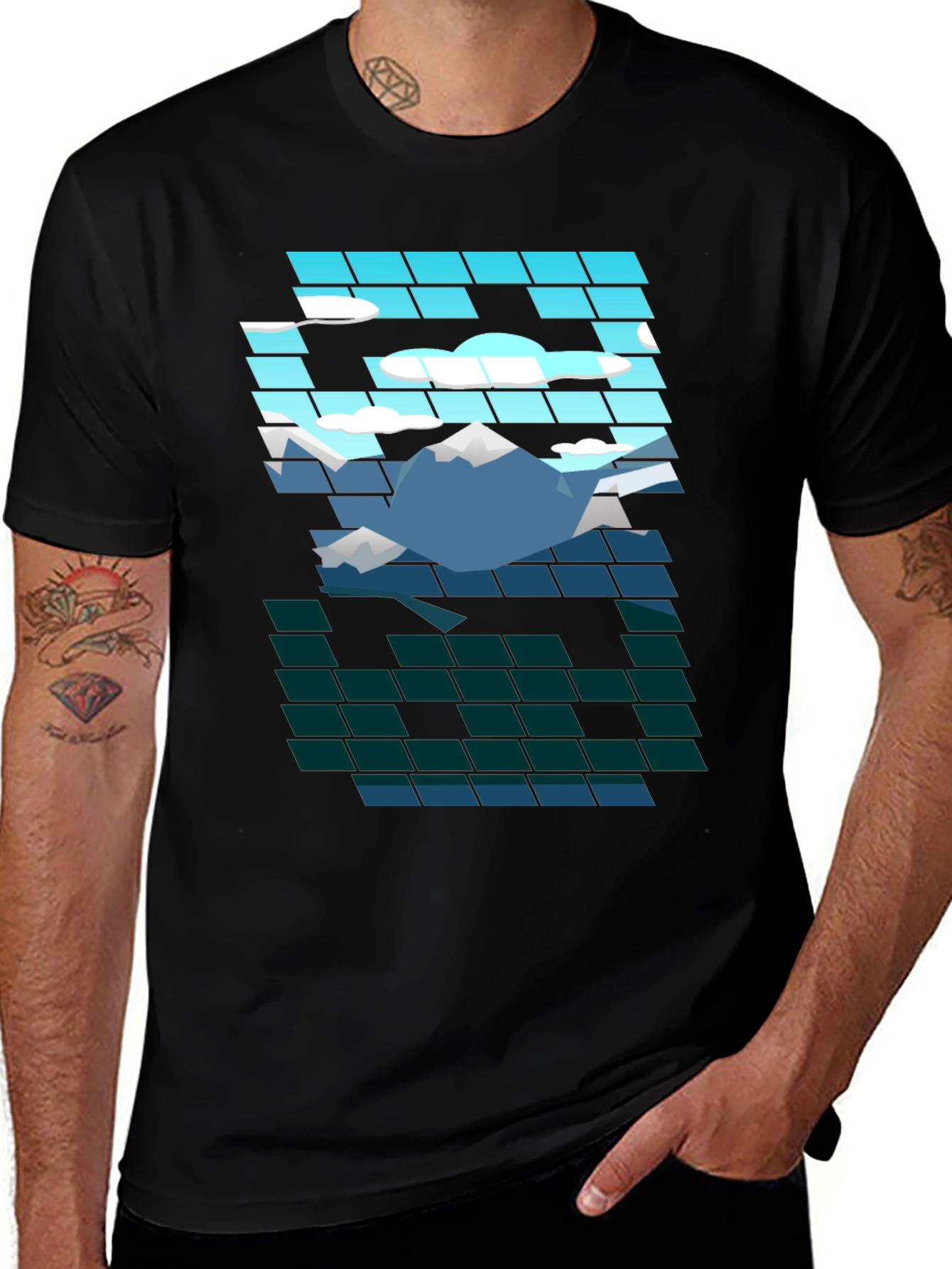 Variant 16 of Abstract Mountainscape Graphic Tee - Black