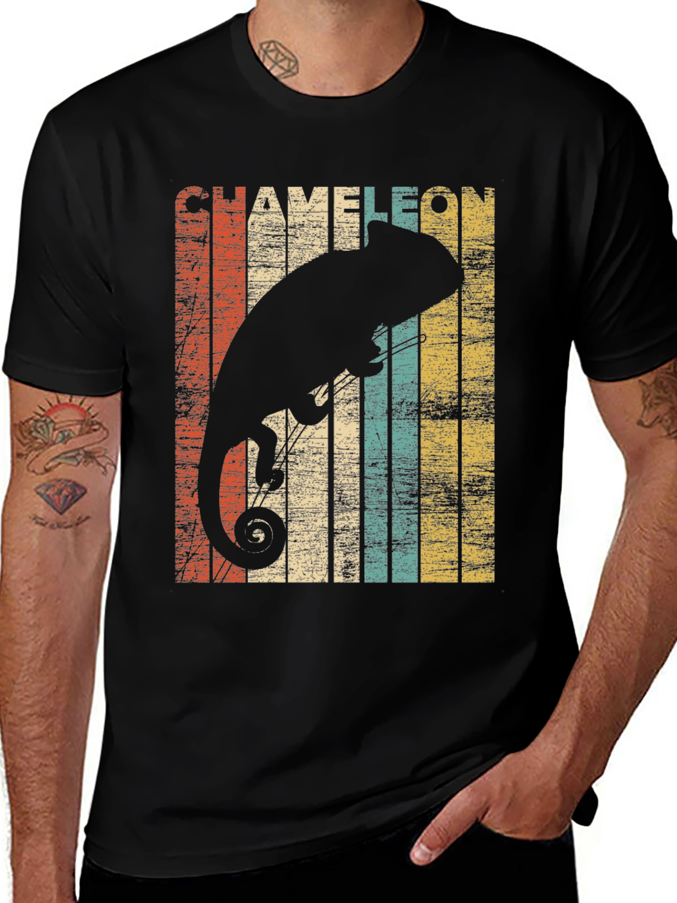 Variant 8 of Retro Chameleon Graphic Tee - Stylish Men's Black T-Shirt