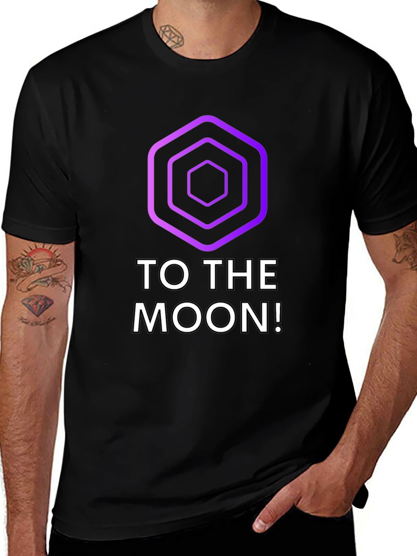 Variant 20 of To The Moon! Black T-Shirt with Purple Hexagon Design