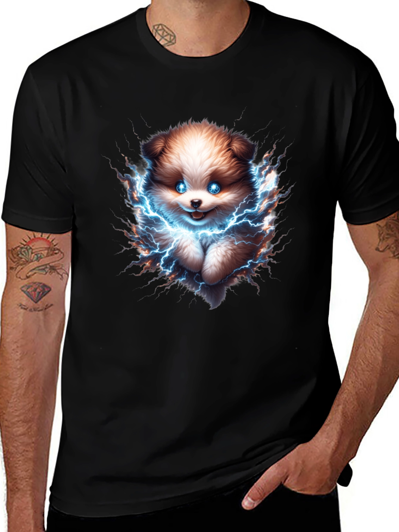 Variant 8 of Electric Puppy T-Shirt - Black Cotton Tee