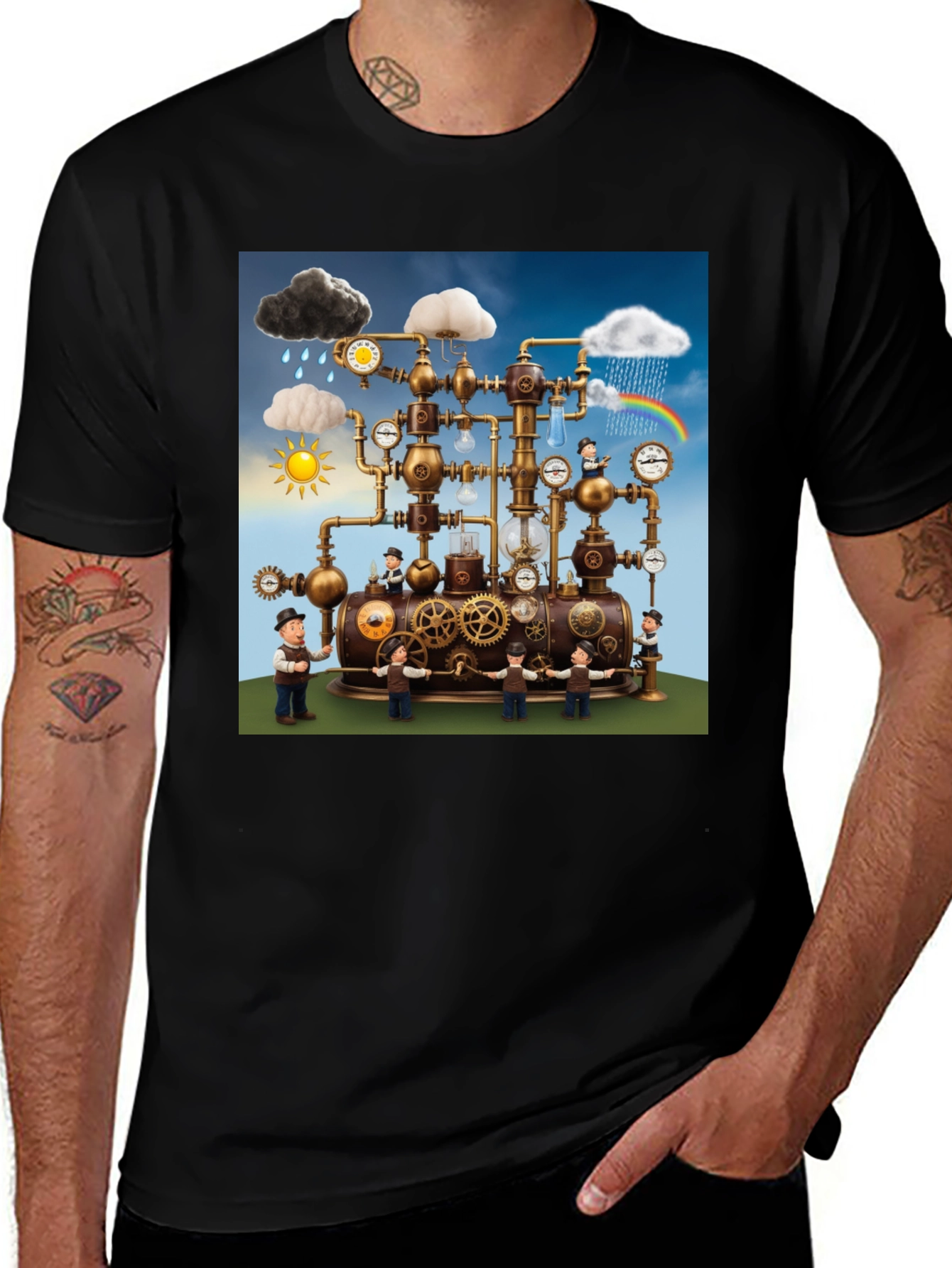 Variant 13 of Steampunk Weather Machine Black Tee