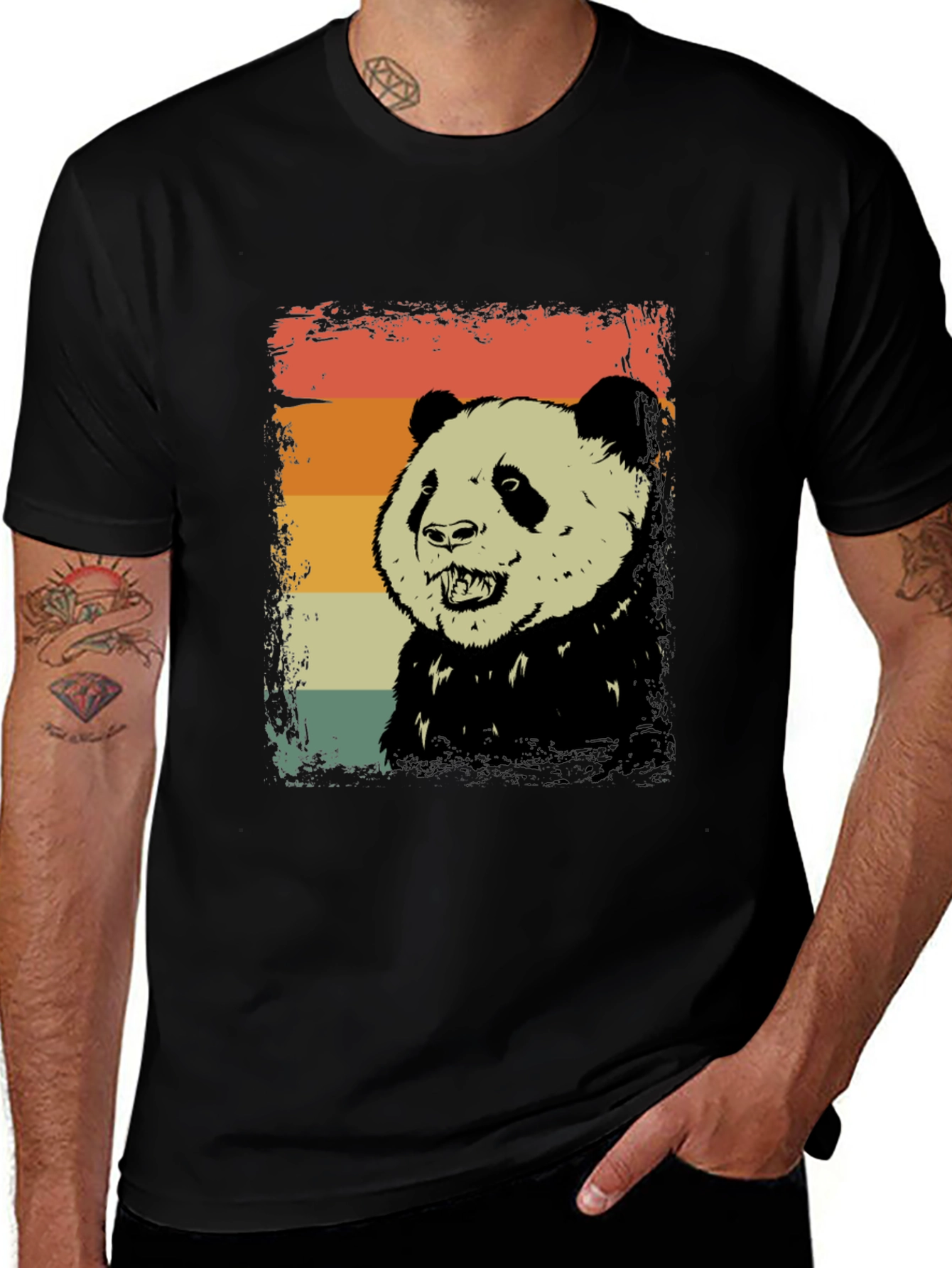 Variant 19 of Retro Panda Graphic Tee - Men's Black T-Shirt