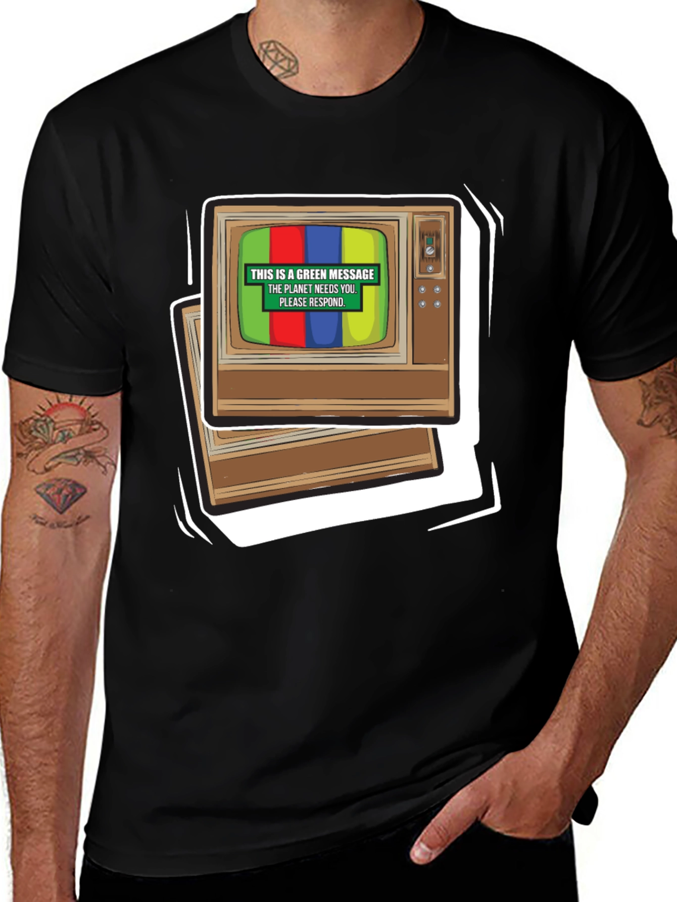 Variant 17 of Retro TV Green Message T-Shirt