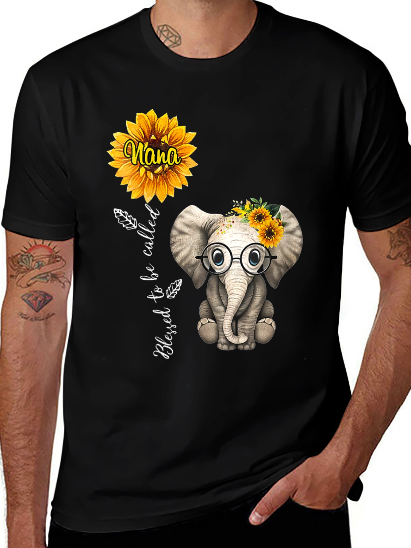 Blessed Nana Elephant Sunflower T-Shirt