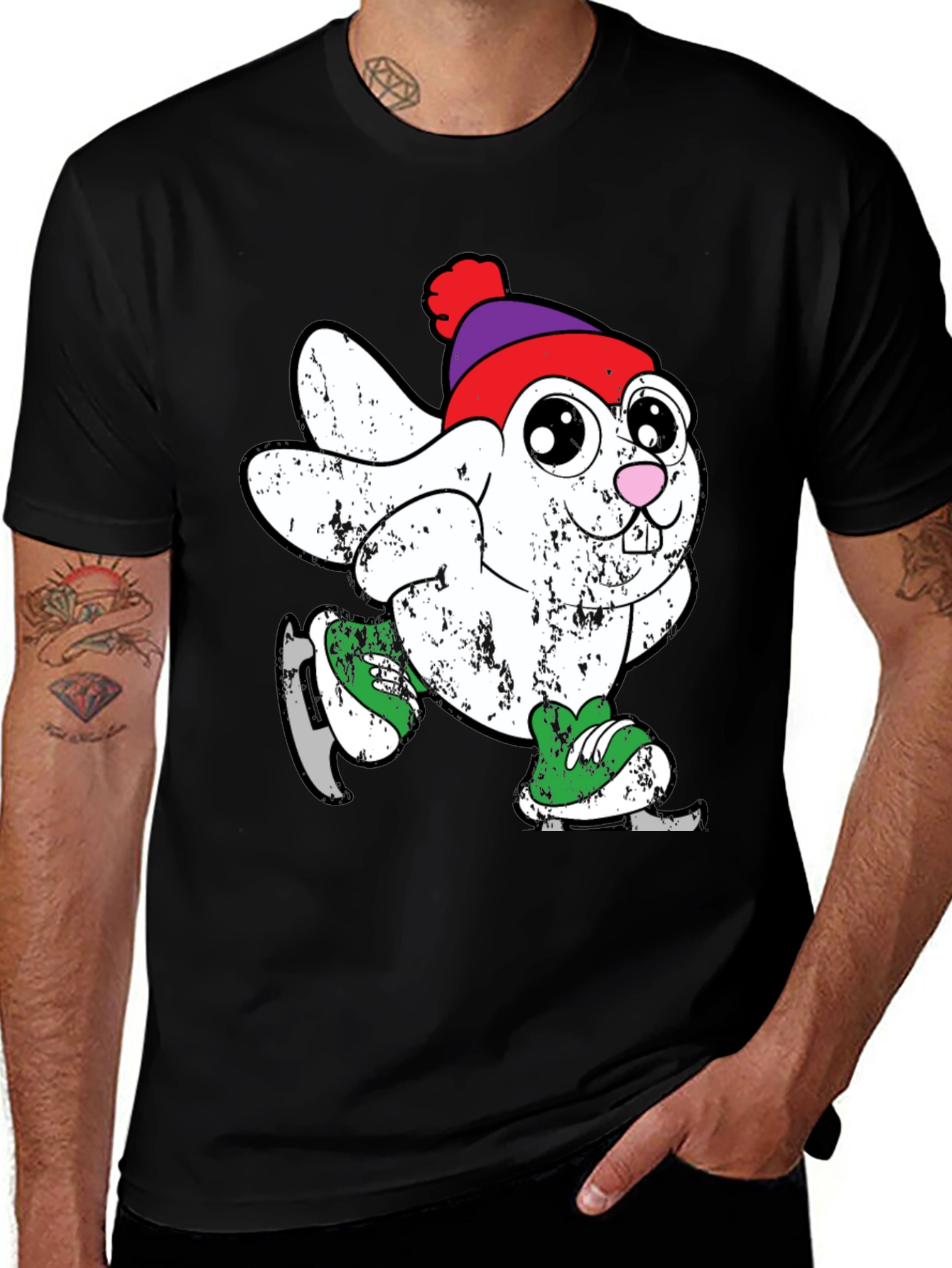 Bunny Ice Skating T-Shirt - Winter Fun